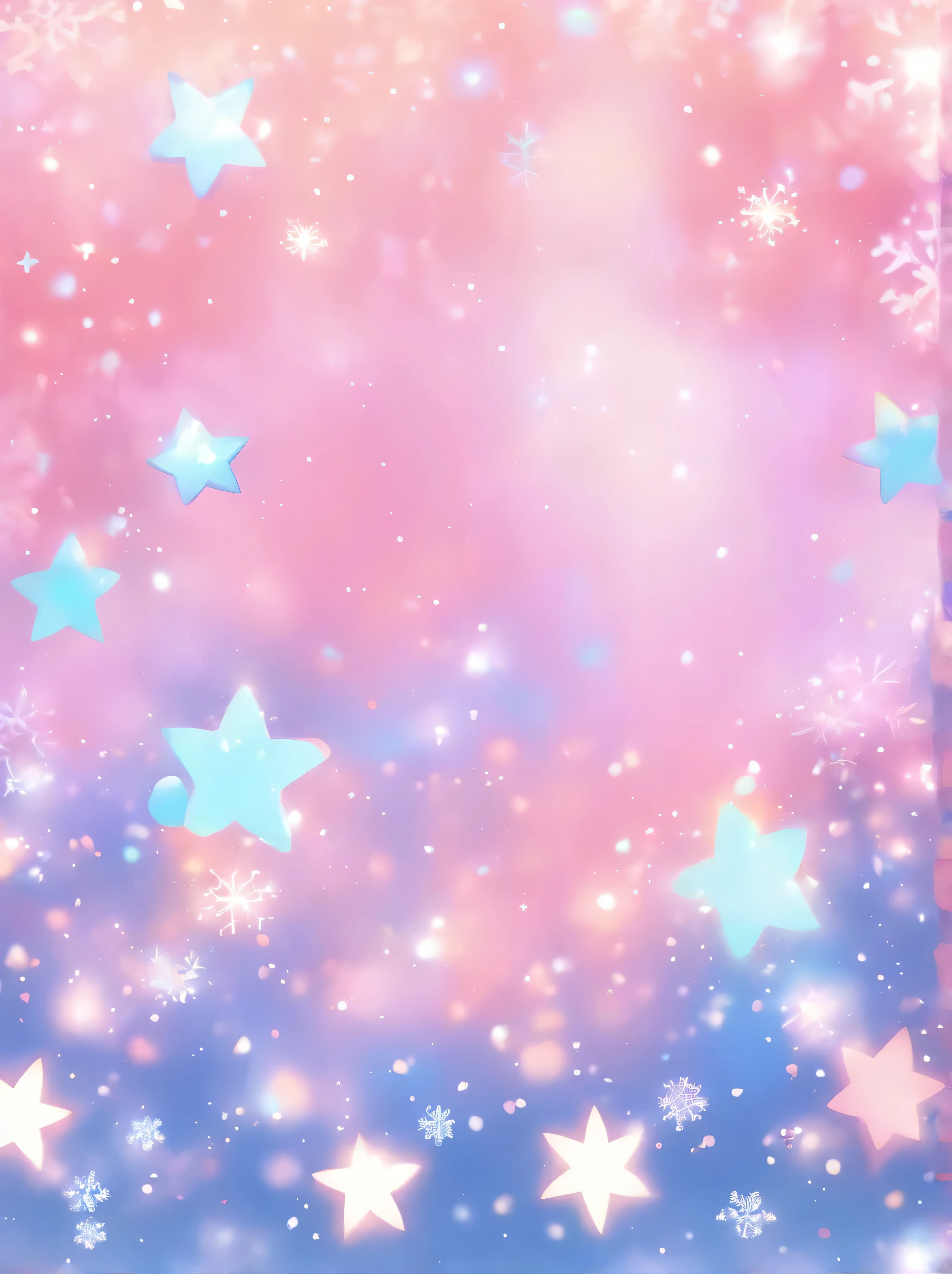 Snowflakes and stars on pink and blue background, Ayako Rokkaku no Pastel, tumbler, holography, Xiaoxue, pastel faded effect, snow background, Xiaoxuefall, the background is heaven, snow falling, Snow flower, Gentle background, background pastel, shining snow, Snow flower, bokeh rainbow accent, it's snowing, magic background