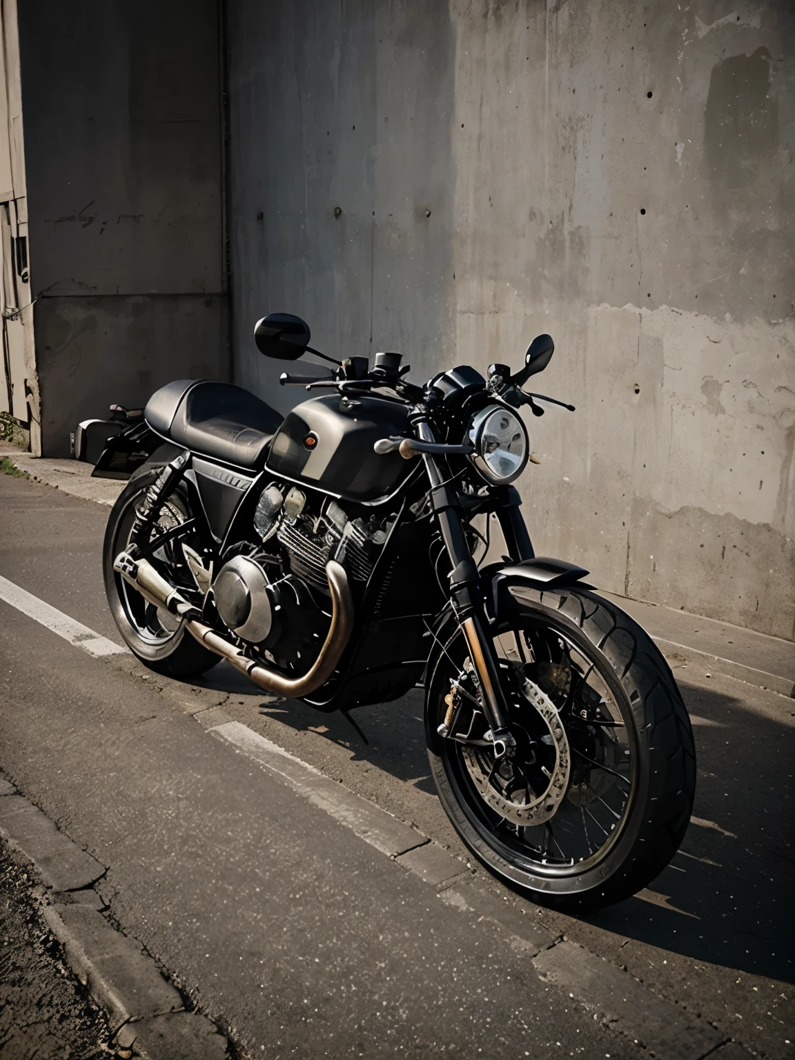 motorbike, caferacer, photo of a black caferacer motorbike, cool, stylish, photo of a motorbike on the page, caferacer