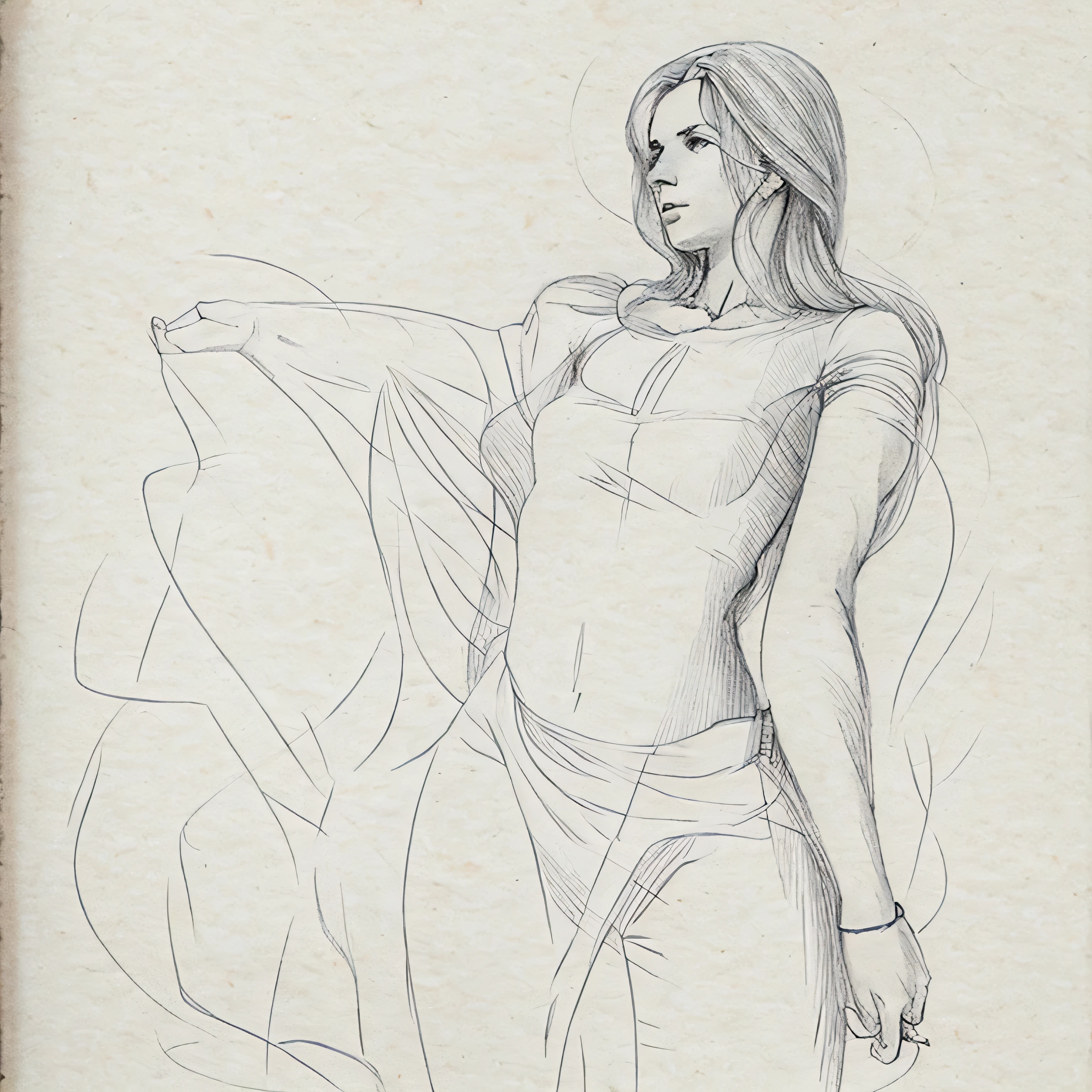 clean basic sketch lineout of a womans body as a starting point for a pencil drawing
