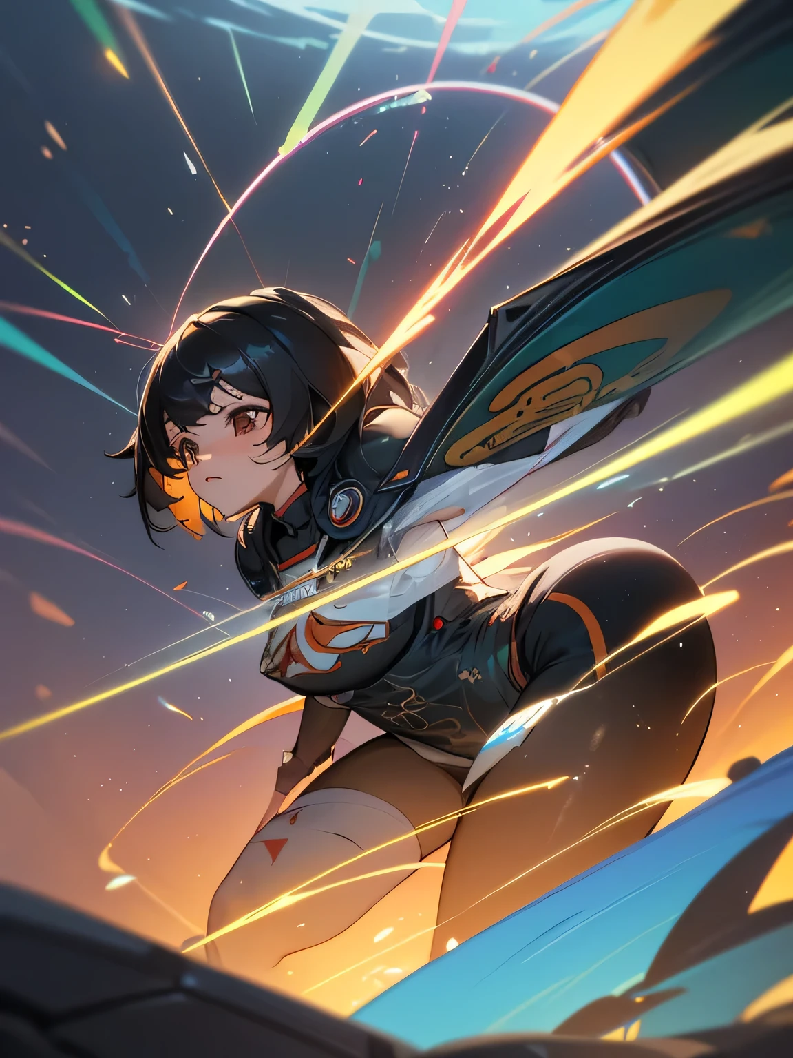 ((Mejor calidad)), ((obra maestra)), (muy detallado:1.3), 3D, hermoso, (ciberpunk:1.6), in espacio, neblinoso, (tenencia_juguetes sexuales:1.3), laser, (1Mecha hembra:1.3), cuerpo sexy desnudo, Frente a la audiencia, bright ojos, cuerpo entero desnudo, (volador, Hacia abajo, dynamic, Desenfoque de movimiento alrededor: 1.4), (enormes alas de mechas: 1.6), Buscando, Brillante_ojos, mecha, panorama, El fondo es la tierra, Nebulosa, espacio, particles, Realidad, HDR (High dynamic range), trazado de rayos, NVIDIARTX, super resolution, irreal 5, Subsoil Dispersion, Texturas PBR, Postprocesamiento, Anisotropic filtering, profundidad de campo, Maximum Clarity and Clarity, Texturas multicapa, Albedo y mapas especulares., Sombreado de superficie, Accurate simulation of the interaction between light and material.., proporciones perfectas, renderizado de octanaje, two tone lighting, Gran apertura, ISO bajo, balance de blancos, Regla de los tercios, 8K CRUDO, Efficient subpixel, Best quality subpixel volume product.), (Japanese: 0.5), (coreano: 0.8), (Liu Yifei: 1.5) ancho, (bunker: 1.2), (debajo del pecho: 1.5), (minifalda de encaje transparente negro: 1.5)