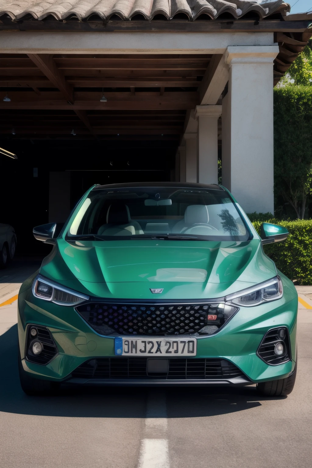 Original photo of the car, Photoactual, Hyperactual, Super detailed, low cut, Delicate skin, soft light, subsurface scattering, actual, masterpiece, best quality, ultra actual, 8k, complex, high detail, film photography, soft focus，Geely Xingrui is only this green，
