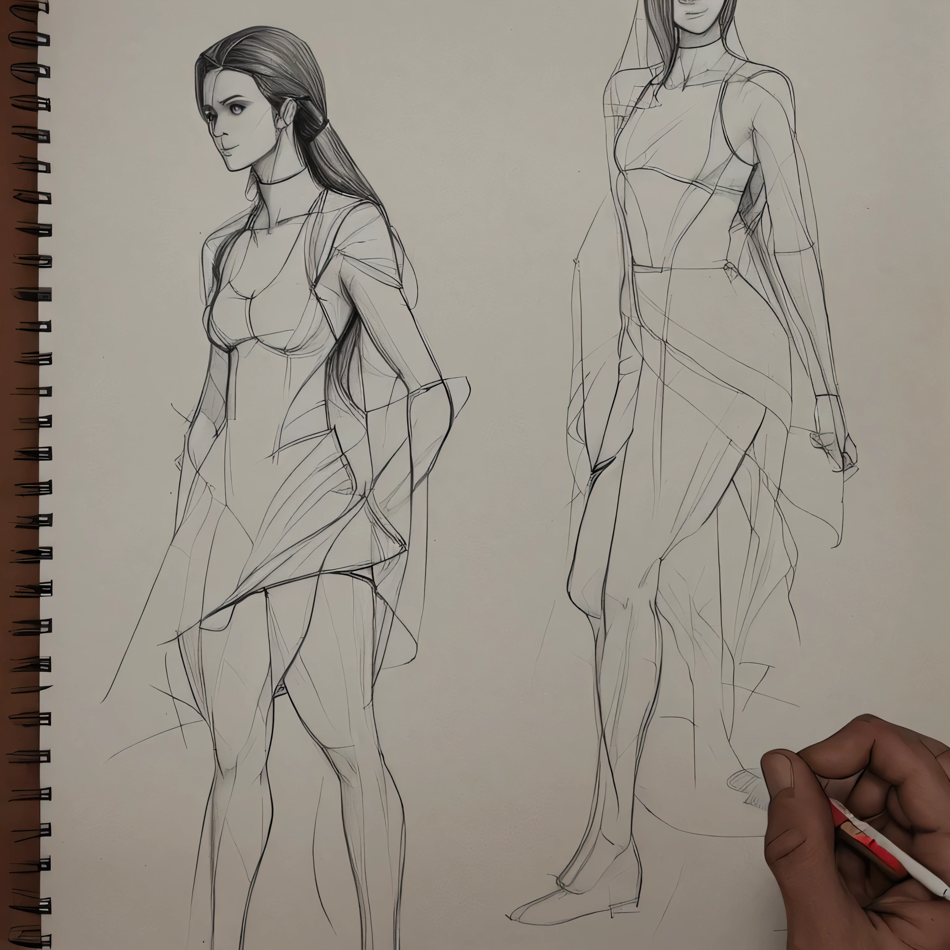 clean basic sketch lineout of a womans body as a starting point for a pencil drawing
