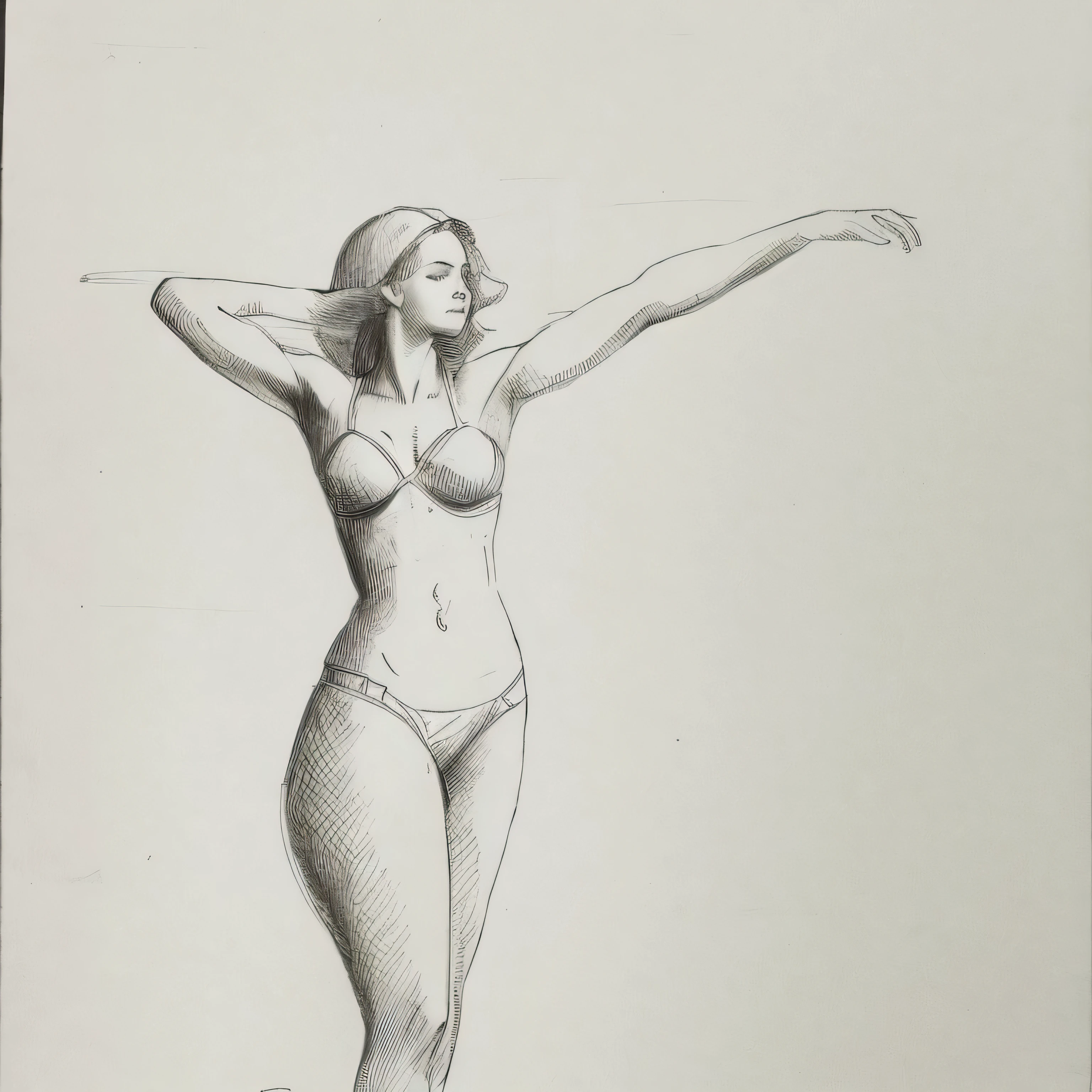 clean basic sketch lineout of a womans body as a starting point for a pencil drawing