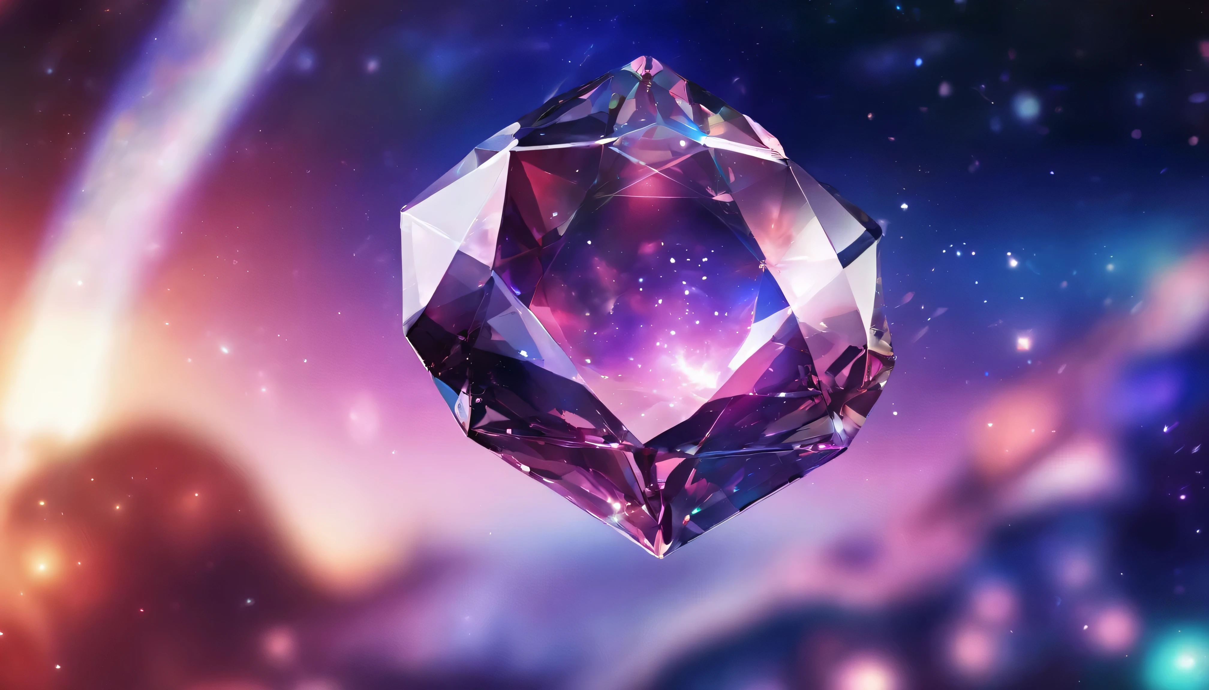 (diamond shaped glass :1.3)、there are no humans、about、There's a universe inside,The background is space,Depth of the bounds written、(blurred background))、 masterpiece、highest quality、super detailed house