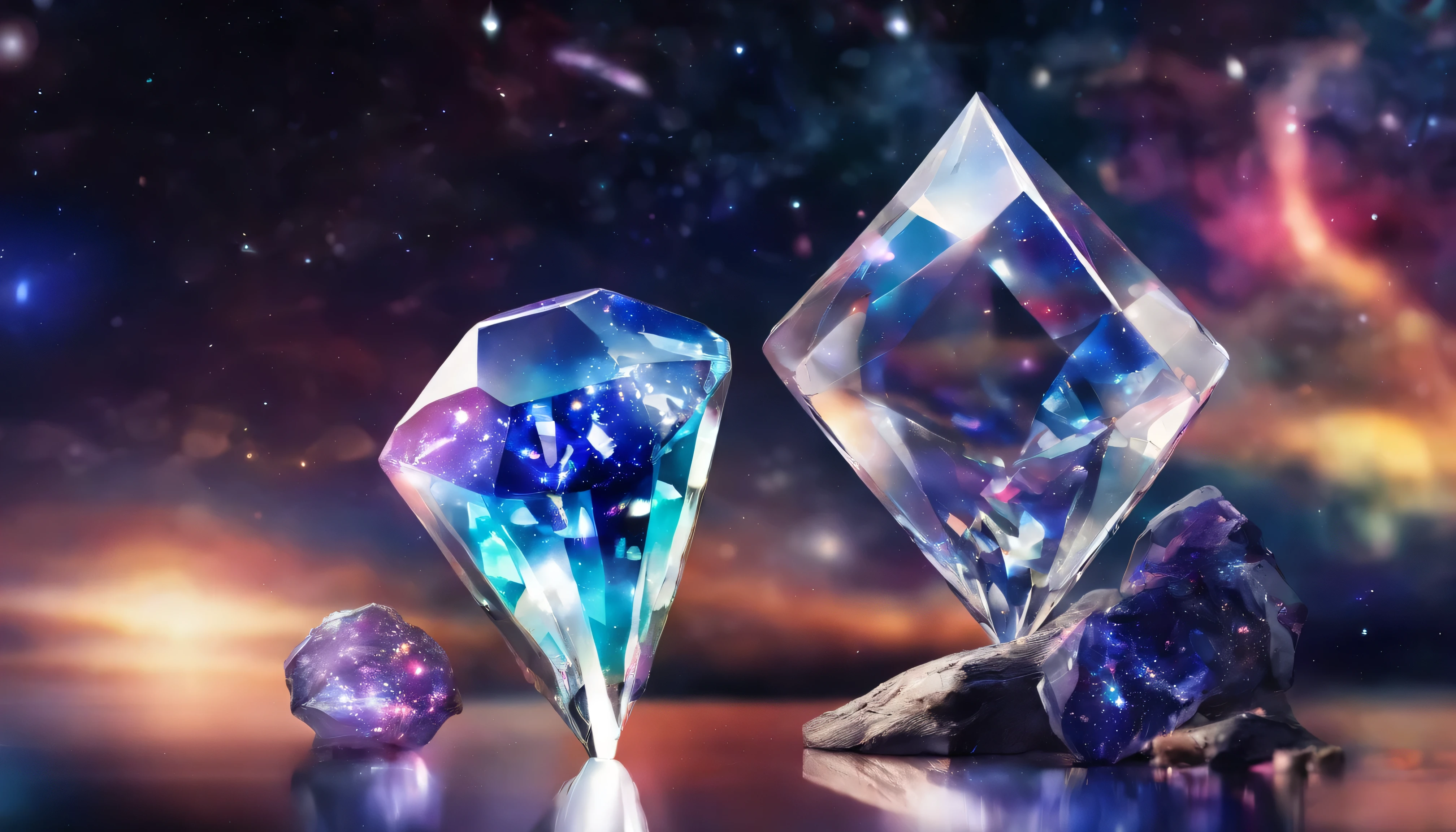 (diamond shaped glass :1.3)、there are no humans、about、There&#39;s a universe inside,The background is space,Depth of the bounds written、(blurred background))、 masterpiece、highest quality、super detailed house