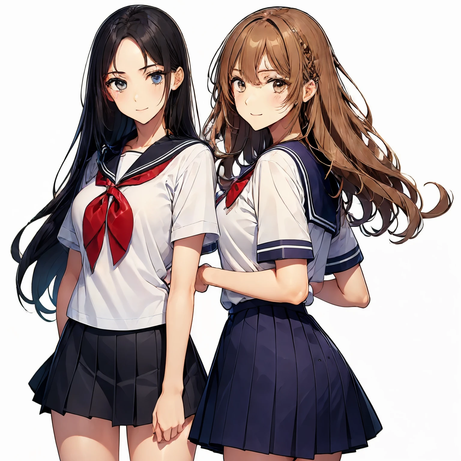 high quality,((2girls,chyuri,cuddle,smile)),Japanese high school student,short sleeve sailor school uniform,