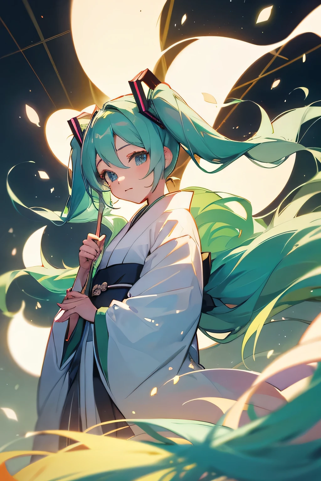 Hatsune Miku joined a light festival with her kimono