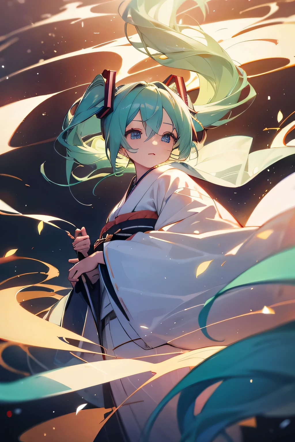 Hatsune Miku joined a light festival with her kimono