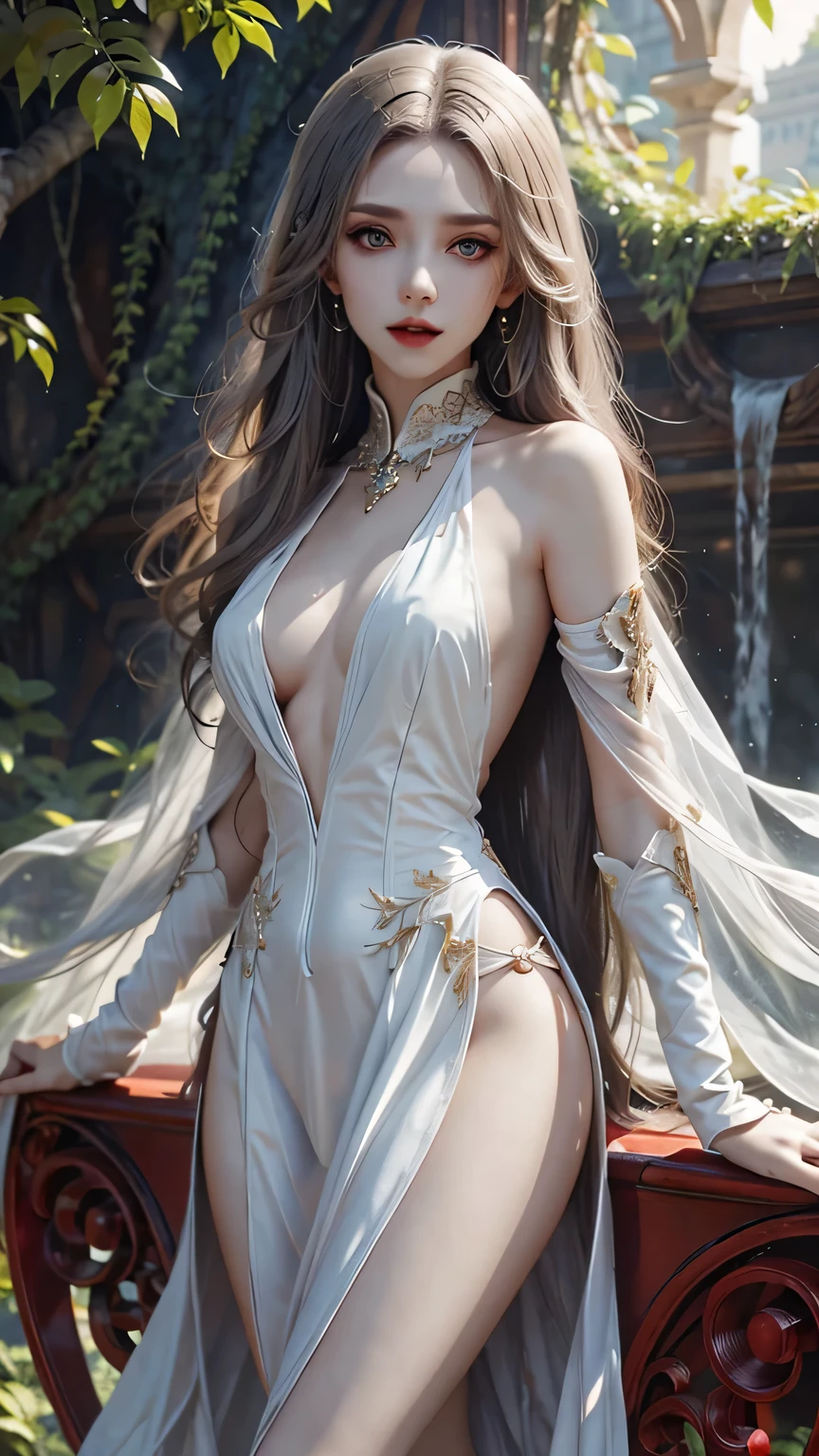 she can tolerate clothes, but no clothes, she will be happier., Artistic medium, bright and vibrant colors, Vibrant lights, lifelike eyes, Exquisite body details, Playful and carefree expression, outdoor environment, summer scent, Lush green plants, Aesthetic atmosphere