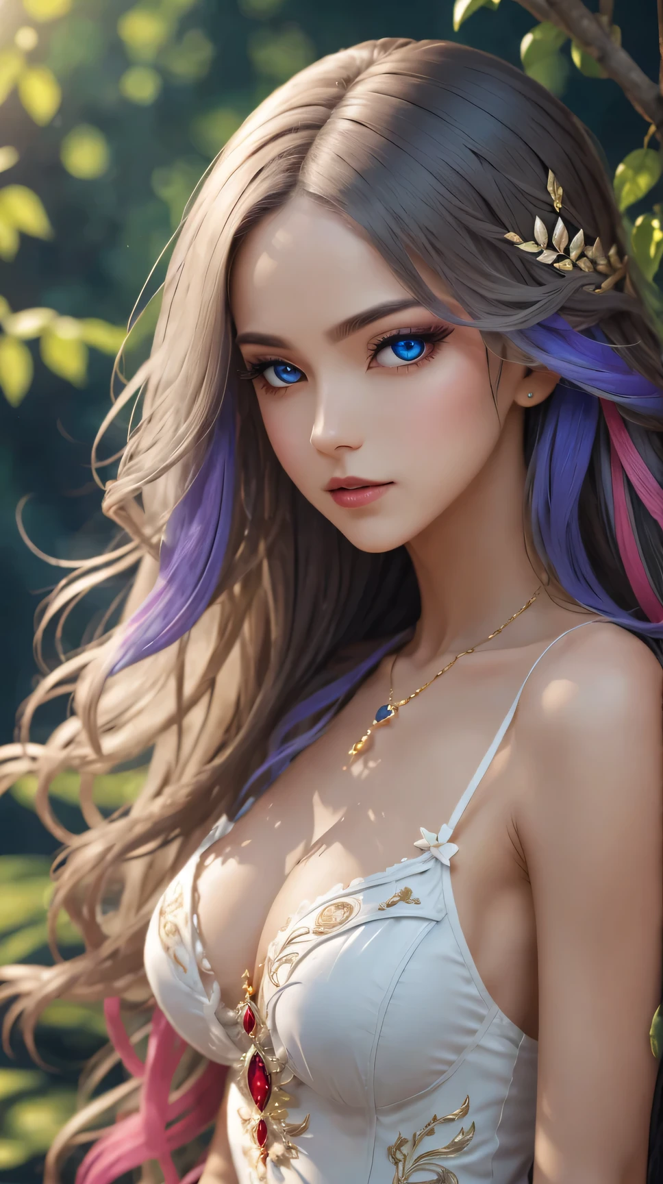 she can tolerate clothes, but no clothes, she will be happier., Artistic medium, bright and vibrant colors, Vibrant lights, lifelike eyes, Exquisite body details, Playful and carefree expression, outdoor environment, summer scent, Lush green plants, Aesthetic atmosphere