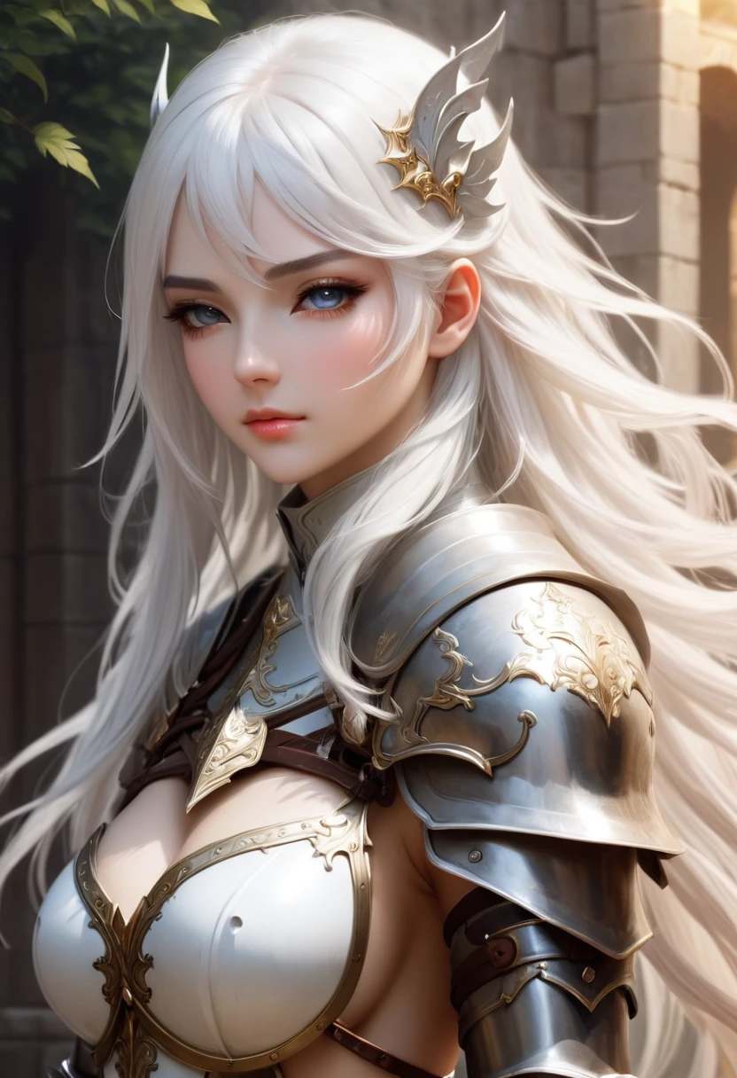 Close-up of a A female knight with white hair and white mask, beautiful figure painting,  white-haired god,  epic fine character art, stunning character art,  in Pixiv Art Station, (NSFW: 1.0)