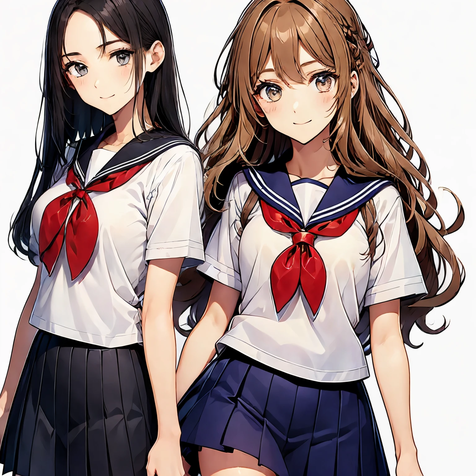 high quality,((2girls,chyuri,cuddle,smile)),Japanese high school student,short sleeve sailor school uniform,