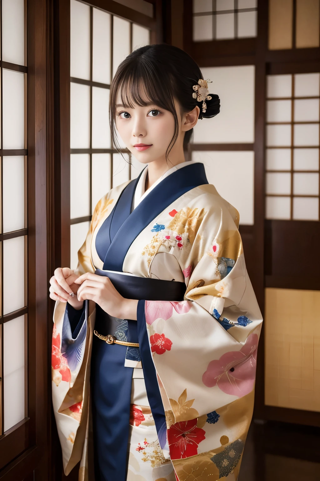 (8k, highest quality, masterpiece, ultra high resolution: 1.2),kimono,Japanese style room,1 girl, 23 years old, 