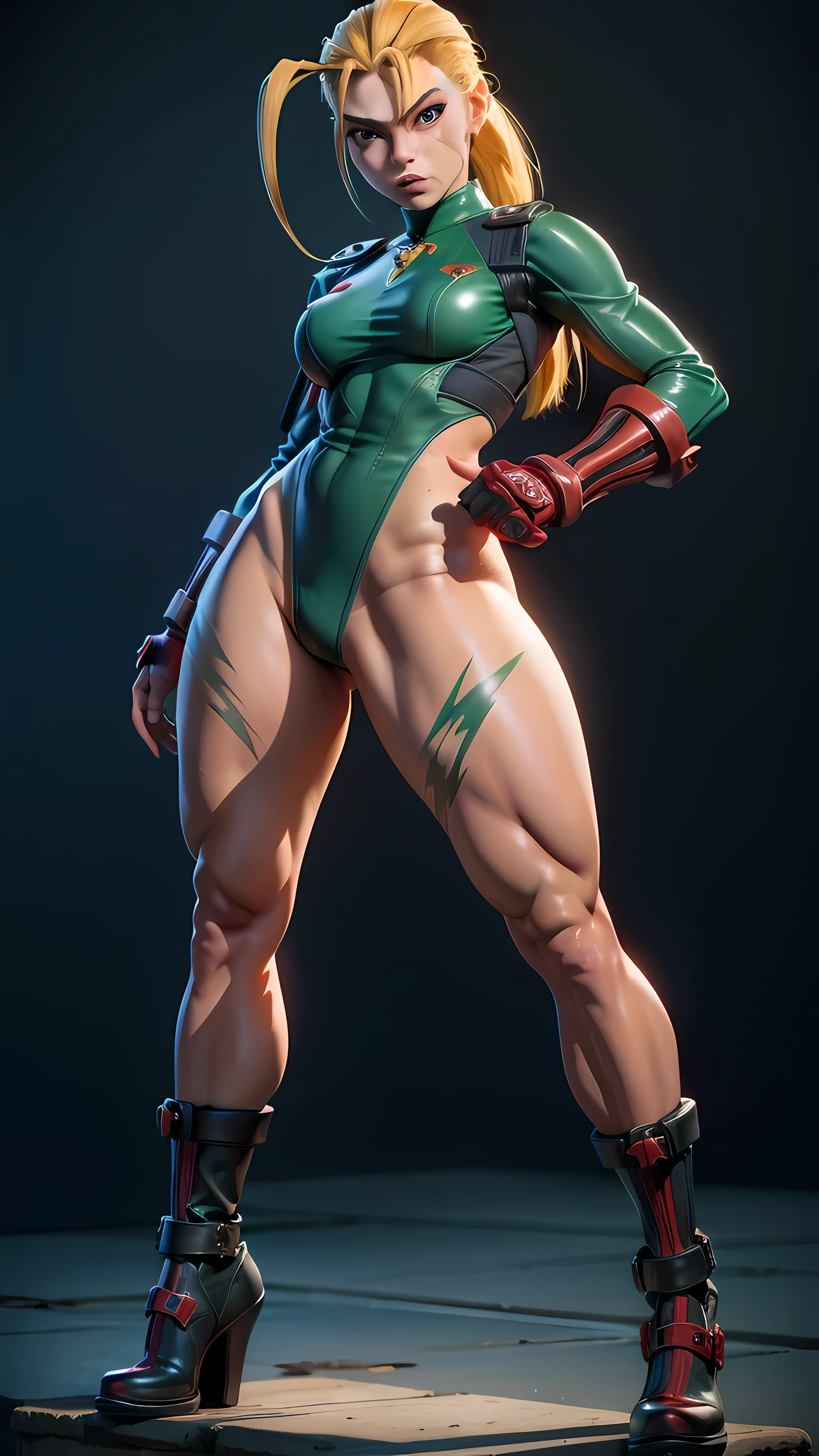 ((Best quality)), ((Masterpiece)), ((Realistic)) and ultra-detailed photography of a girl with goth colors. Cammy in full view， ((Cammy)), street fighter classic dressed iAraffed woman in green latex posing on a platform, Cammy, WLOP pele brilhante, character is in her natural pose, Pose sexy, Fofosexyrobutts, Pose de lutador, renderizado em sfm, deviantart artstation cgscosiety, Pose forte, Artgerm extremamente detalhado, Obra-prima da CGSOCIETY, tiro de close-up, fanart melhor artstation muscular fit body abs, Sexy, under-, Hot, (Cream gradient background),Hyper-realistic，best qualtiy，8K，Works of masters，super-fine，Detailed pubic hair，Correct anatomy，sharp focus on eyes，Bokeh，Facial features are carefully depicted.