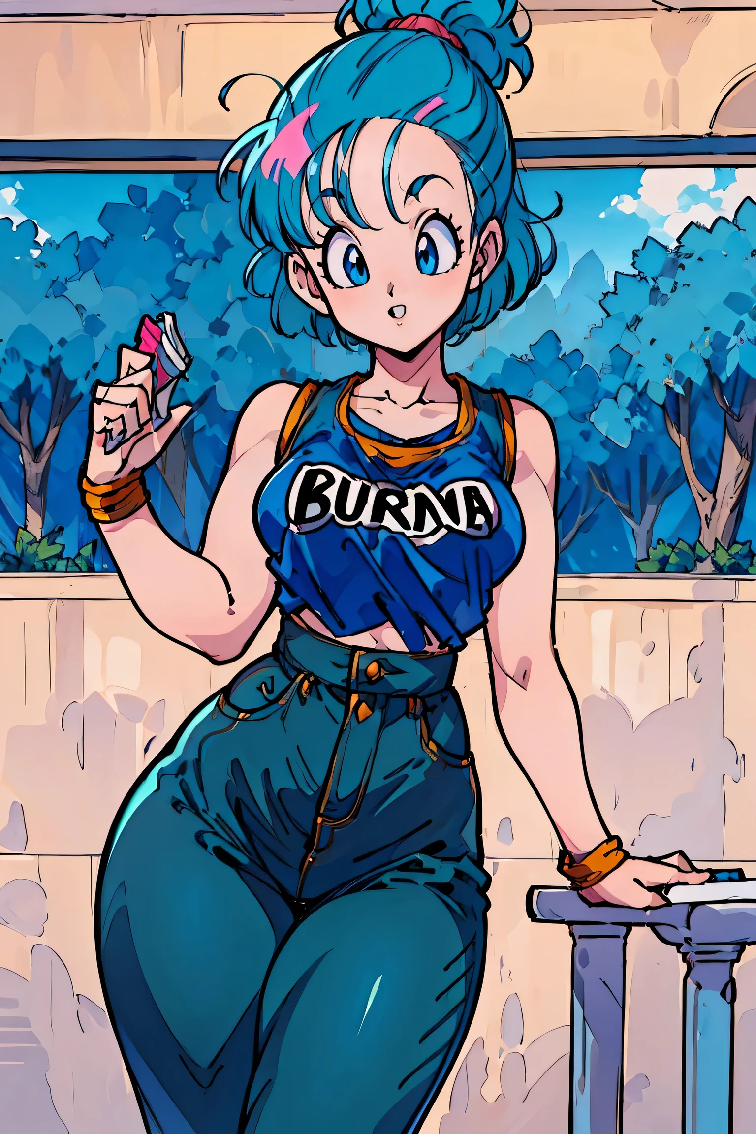 High Definition, 8K, Detalle del cuerpo, Detalle de cara, hands behind the back, bulma de dragon ball z, ojos azules profundos, ((lenceria rosa)), dormitorio, bathtub, ((pechos medianos)), delgado y delgado, cuerpo de proporciones iguales, agarrando su culo, tope de burbuja, gran culo, ((vista de cuerpo completo)), vista frontal, cuatro dedos y 1 pulgar, ((2 manos)), pelaje azul, Hermosa sonrisa, Sonriendo al espectador, mejillas sonrojadas,