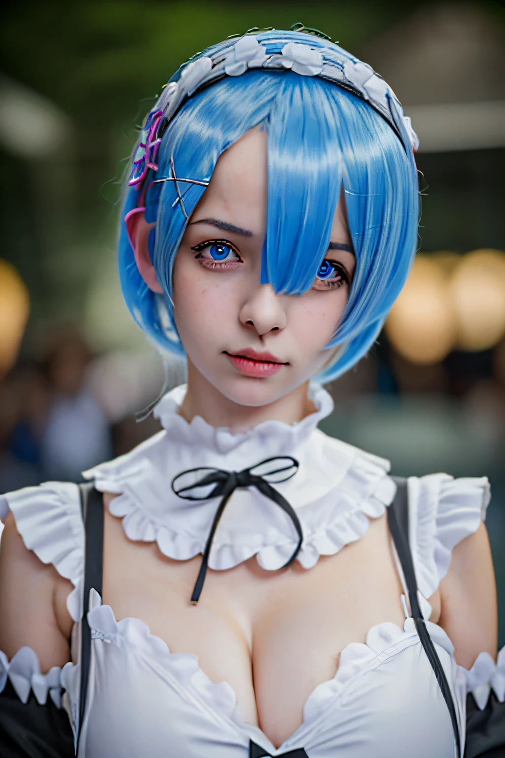realista, 1 chica, pelo azul, blue eyes, Obra maestra, calidad superior, high resolution, Mejor calidad, high resolution, ultra detallado, Rem From Re:cero, mirando a los espectadores, 8k UHD, (Obra maestra,Mejor calidad: 1.2), ultra detallado Face, high resolution, 1 chica solo, ((Female adult)), detail Face, realista, perFect hand, bokeh, perFect Face, 8k UHD, 20 year old woman, (Full body:1.5), (pechos medianos:1.2), photorealista, ultrarealista, absurdos, incredibly absurdos, Canon EOS R6, 85mm, 1/200, F/5.6, ISO 1600, buenas manos, perFect hands