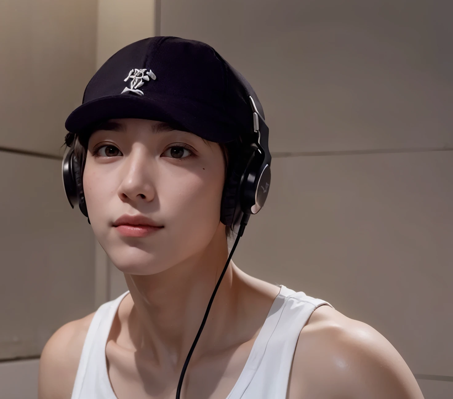 there is a man wearing headphones and a black cap, Jinyoung Shin, adorable and pale korean face, Cai Xukun, hyung tae, Hong junho hyung, brilhante da chuva, com fones de ouvido, young pale angel, com fones de ouvido, Marcos Lee, imagem de perfil, shy smile, ele tem fones de ouvido, Jungkook, homem sul-coreano, taejune kim