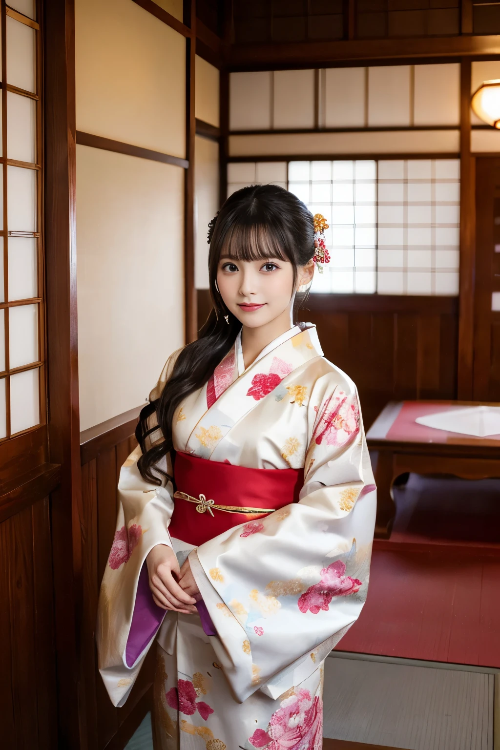 (8k, highest quality, masterpiece, ultra high resolution: 1.2),kimono,Japanese style room,1 girl, 23 years old, 