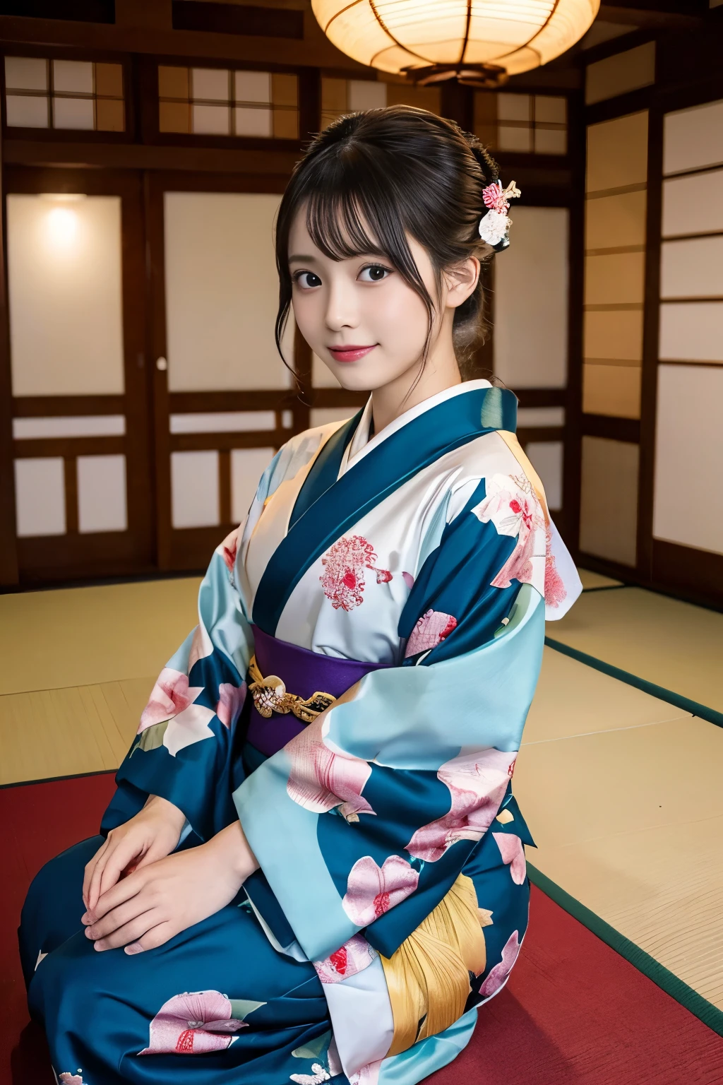(8k, highest quality, masterpiece, ultra high resolution: 1.2),kimono,Japanese style room,1 girl, 23 years old,