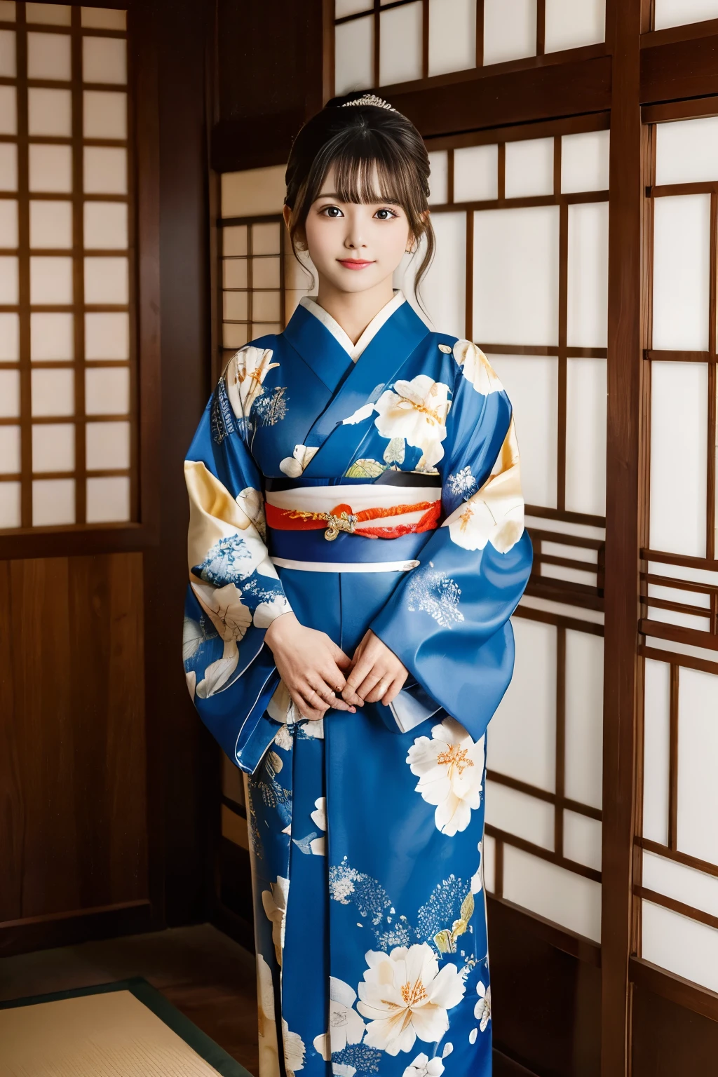 (8k, highest quality, masterpiece, ultra high resolution: 1.2),kimono,Japanese style room,1 girl, 23 years old, 