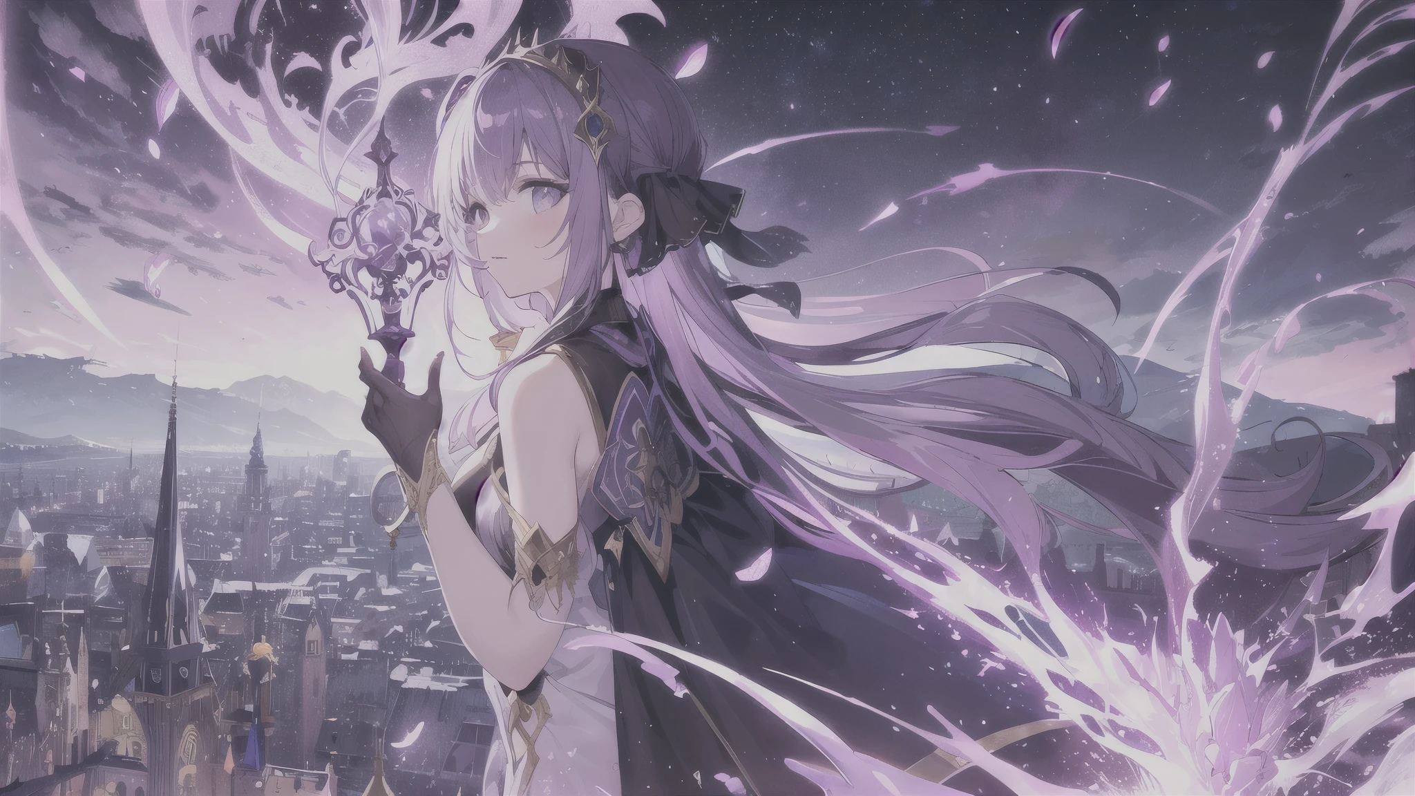 Purple tone,girl,gods,The world is crumbling,magic emerges,spectacular,bright