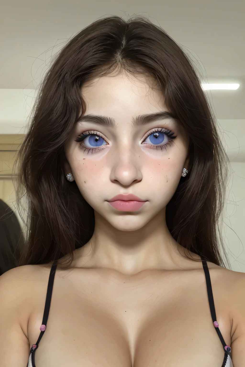 Femenino ((15 years)), cabello ((largo, ondulado, Rosa)), ojos ((azul, big ojos)), ropa ((Ropa interior estampada)), Accesorioucho, collar de diamantes, horquilla)), pecho gigantesco, tetas grandes, oppai, casa clasica ((Techo)), cara seductora, escote, Mantones, labios rojos, Maquillaje audaz, Make eye contact with the camera.., Micro bikini, escote,、Los detalles del iris de la pupila son muy sorprendentes、Extremidades sin roturas.、Adolescente blanca、Boca naturalmente cerrada、Areola natural、natural 、ojos fijos、cuerpo natural、Slightly baby face、rostro femenino、cuerpo femenino、con cara redonda、a small face、cheeks softened on camera、cuerpo completosbian、Desapego、Rostro equilibrado、Estrabismo ligeramente interno