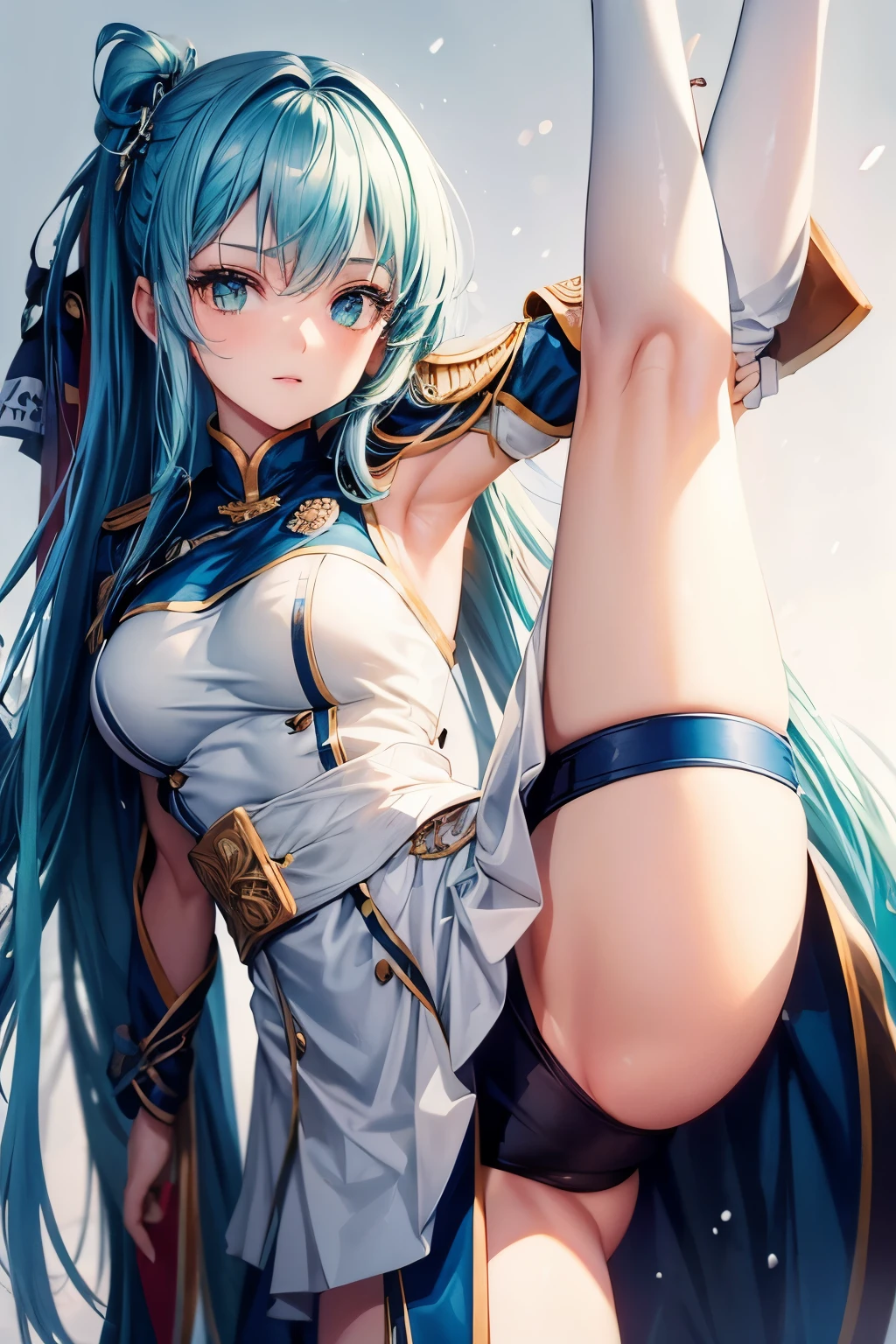 best quality,ultra high resolution,1 girl,alone,whole body,snow,City,, blue hair,green eyes,Jie Kang,Uniforms,