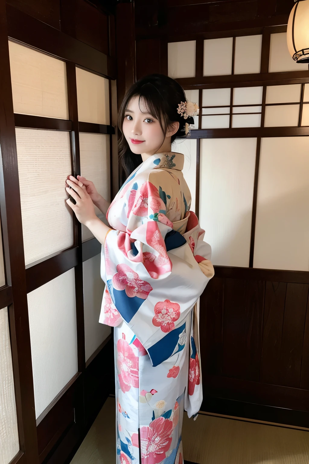 (8k, highest quality, masterpiece, ultra high resolution: 1.2),kimono,Japanese style room,1 girl, 23 years old,