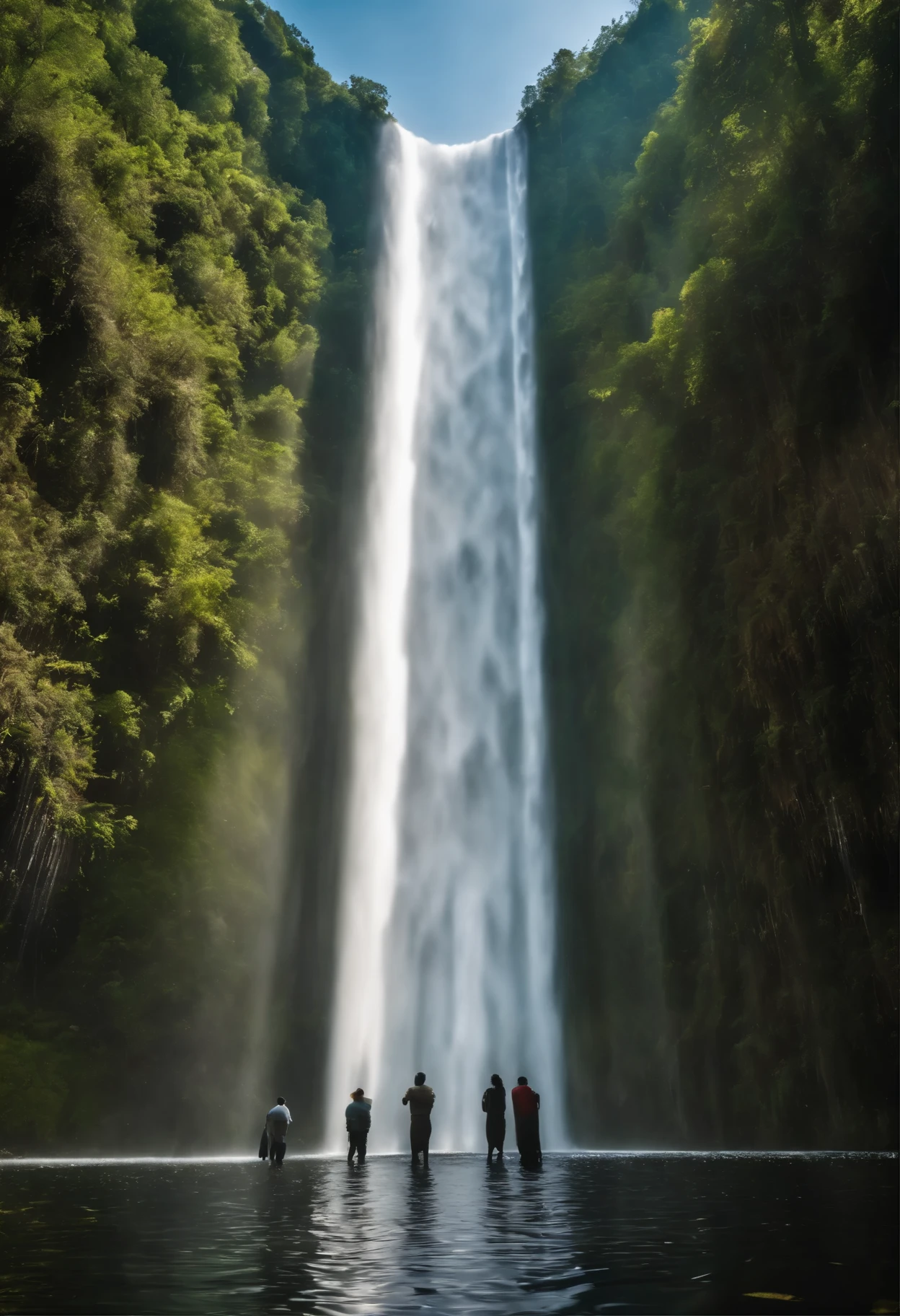 huge water curtain、Huge water curtains on both sides、symmetrical water curtain、600,000 people walk between the water curtains