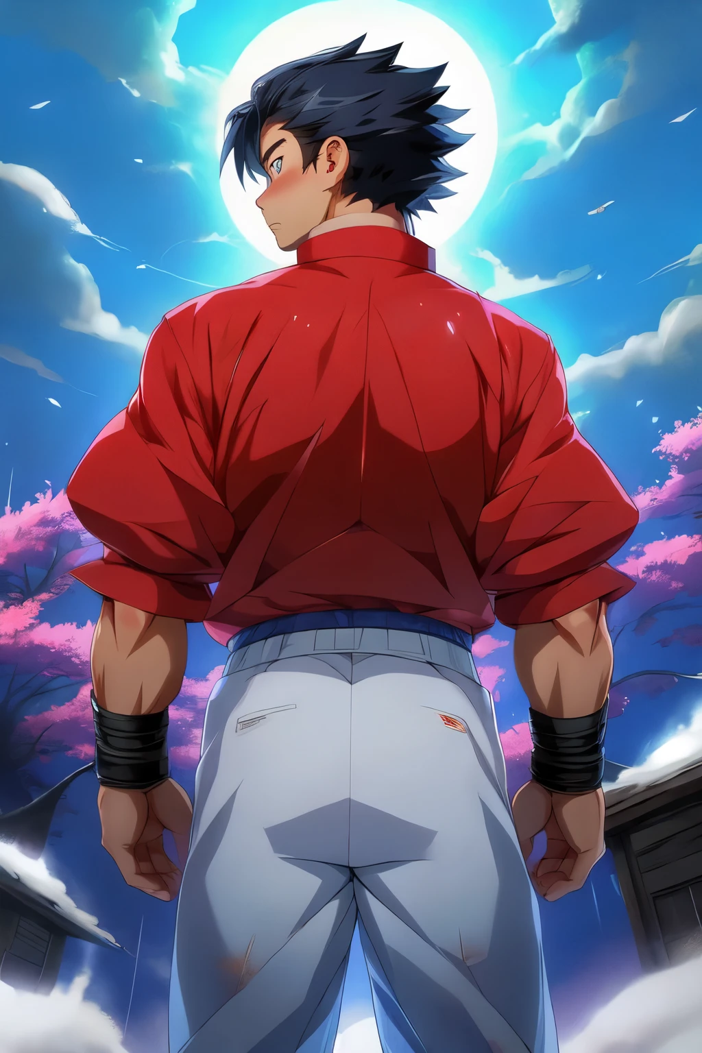 Holy、Weather-beaten、male、anime style、brilliance、back view