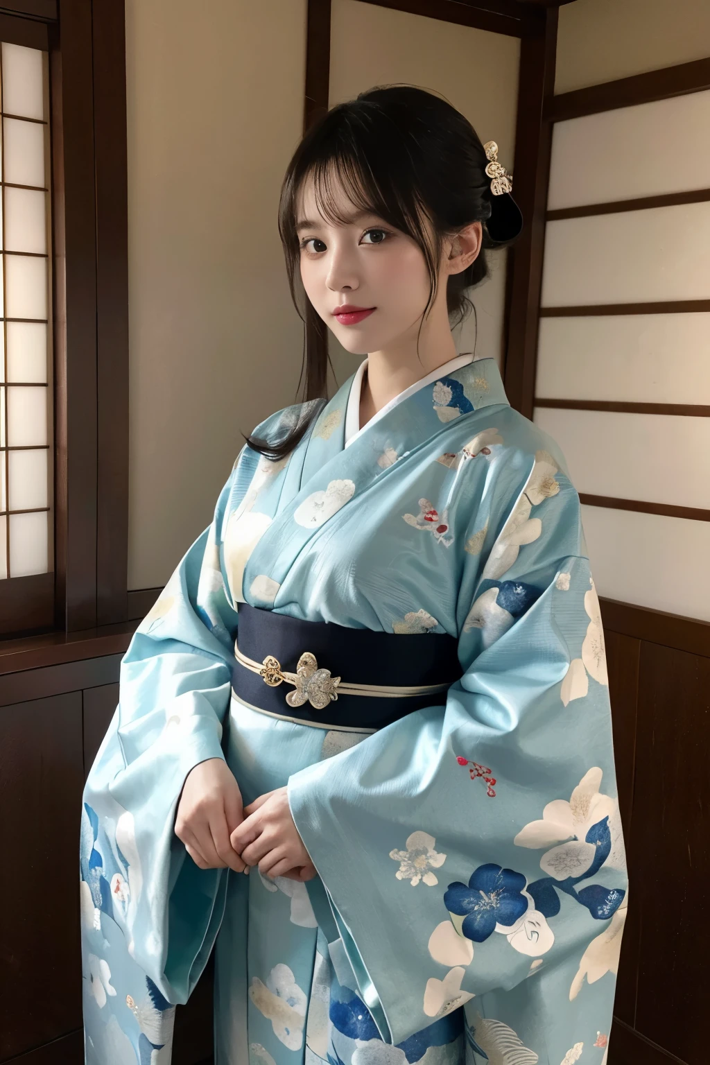 (8k, highest quality, masterpiece, ultra high resolution: 1.2),kimono,Japanese style room,1 girl, 23 years old, 
