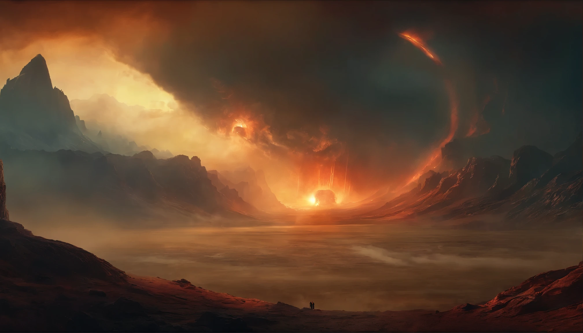 "Doomsday art inspired by the dramatic style of British artist John Martin." Muitas pessoas, extremamente detalhado, 4k