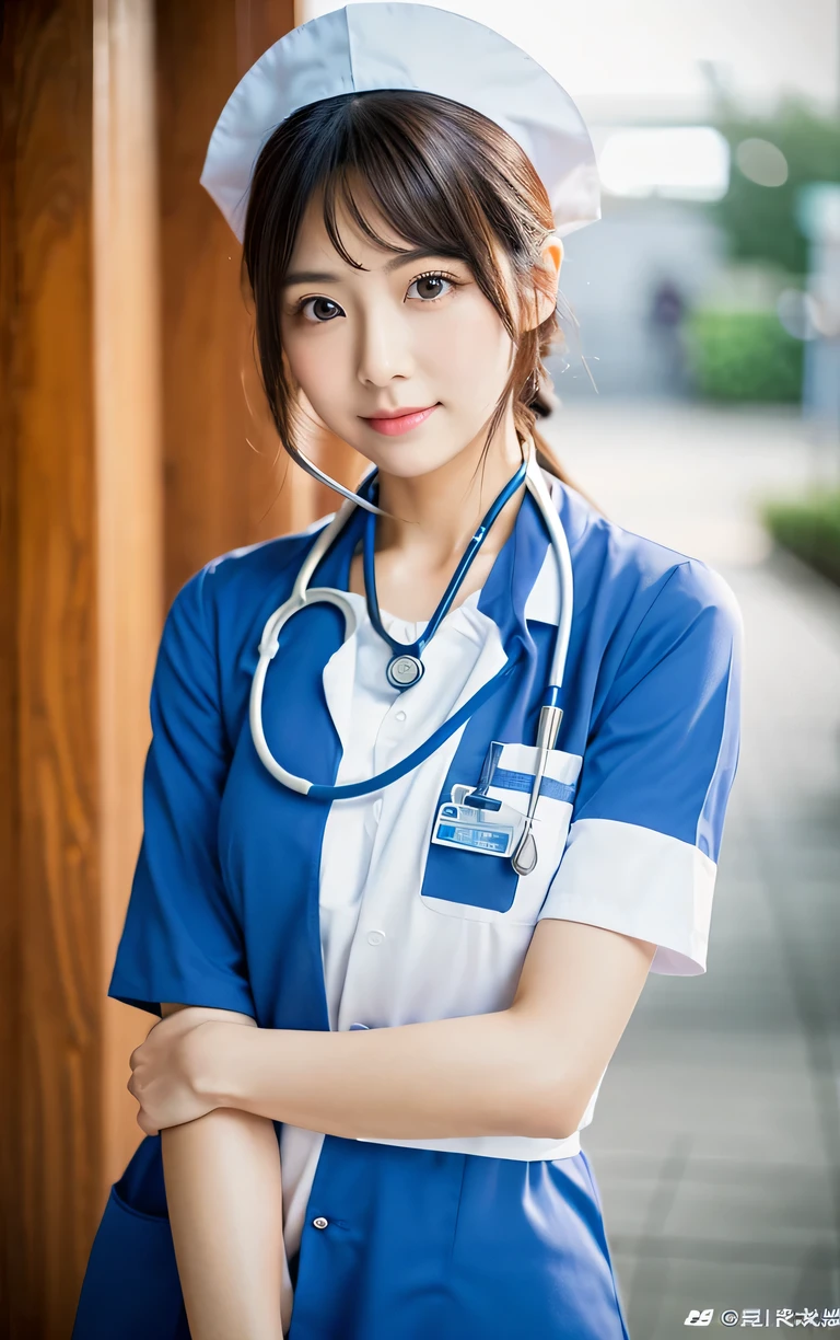 masterpiece,An ultra-high picture quality,The ultra -The high-definition,hightquality,Clear skin,real looking skin,A Japanese Lady,gorgeous woman,cute little,modeled,Beautie,Beautuful Women,big breasts,in her 20s,Looking at the camera,Deep shading, young sensual graceful, goddess of Japan,hospitals,nurse,nurse's outfit,Cosplay,stethoscope,、