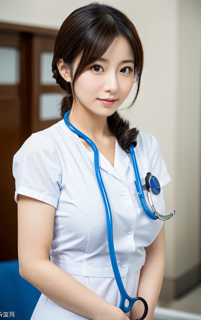 ​masterpiece，An ultra-high picture quality，The ultra -The high-definition，hightquality，Clear skin，real looking skin，A Japanese Lady，gorgeous woman，cute little，modeled，Beautie，Beautuful Women,big breasts，in her 20s，Looking at the camera，Deep shading, young sensual graceful, goddess of Japan,hospitals,nurse,nurse's outfit,Cosplay,stethoscope,、