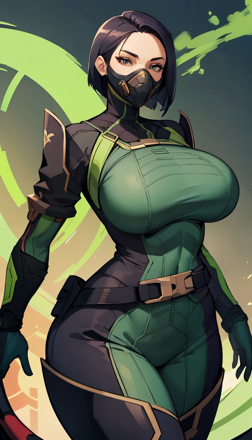 (solo:1.1),(masterpiece), (best quality:1.3), highly detailed, intricate, professional art, digital art, absurdres, emerald sustrai, futanari emerald sustrai wearing a leopard-print-crop-top detached sleeves and pants with sandals posing indoors, leather pants, 1girl, solo, (dark skin:1.4), green hair, bob hair, smirk, gold hoop earrings, ab lines, detailed stomach, red eye colour, dark skin, small breasts, nipple bulge, (aroused:1.2), (futanari:1.1), wide hips, large penis, thick penis, veiny penis, huge testicles, (black makeup 1:1), (Black lipstick:1.3), beestung lips, penis bulge under clothes,(briefs :1.4), crotch bulge, testicle bulge between thighs, overstuffed panties, futa_overflow, furniture, frontal view, universal lighting