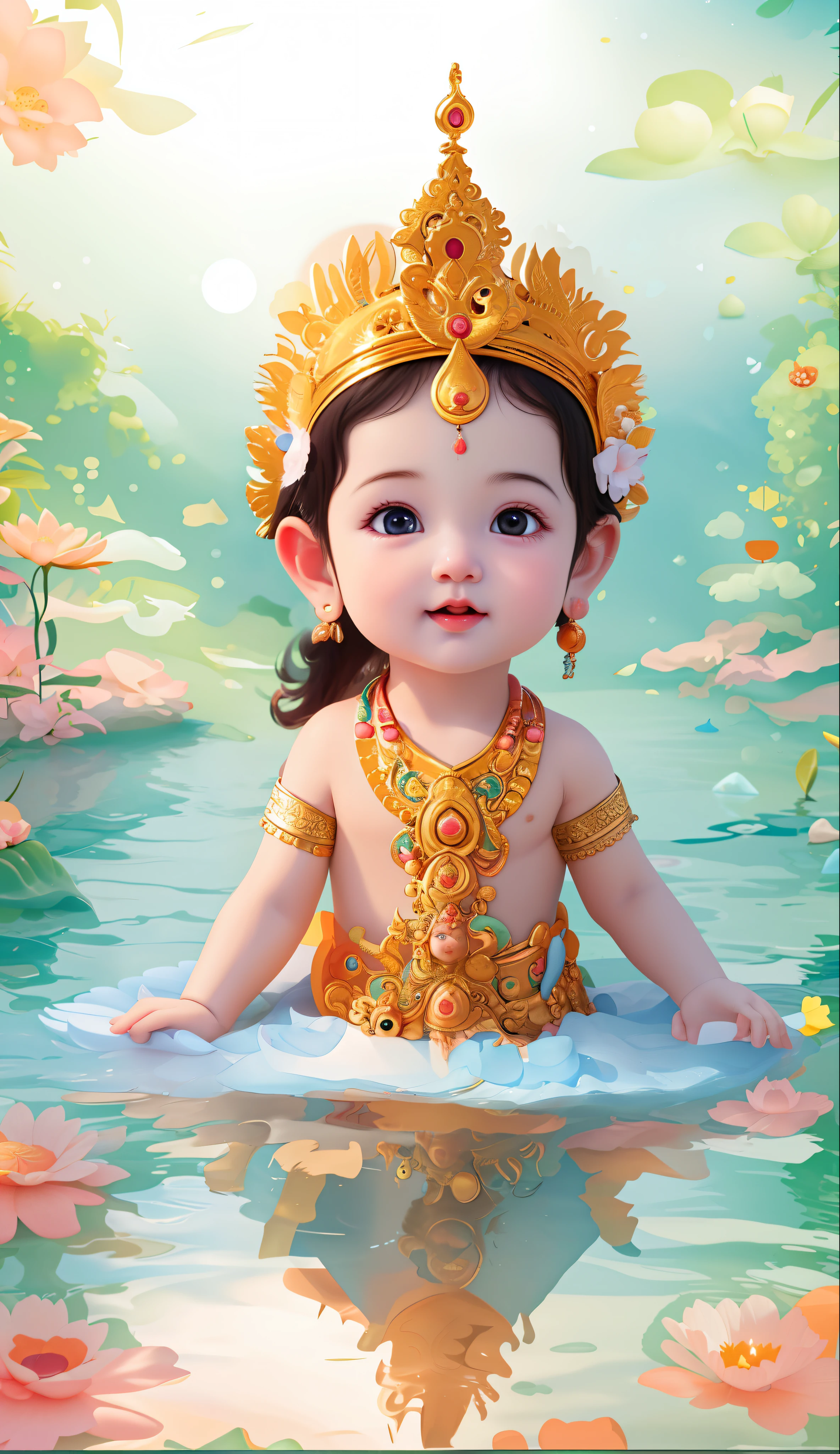 a close up of a sitting in a body of water, indian god, adorable digital painting, beautiful cute, hd wallpaper, cute boy, kishnu, hindu god, beautiful avatar pictures, cute beautiful, godness, cute digital art, beautiful digital artwork, serene expression, beautiful goddess, very beautiful digital art, sweet, very beautiful photo, beautiful gorgeous digital art