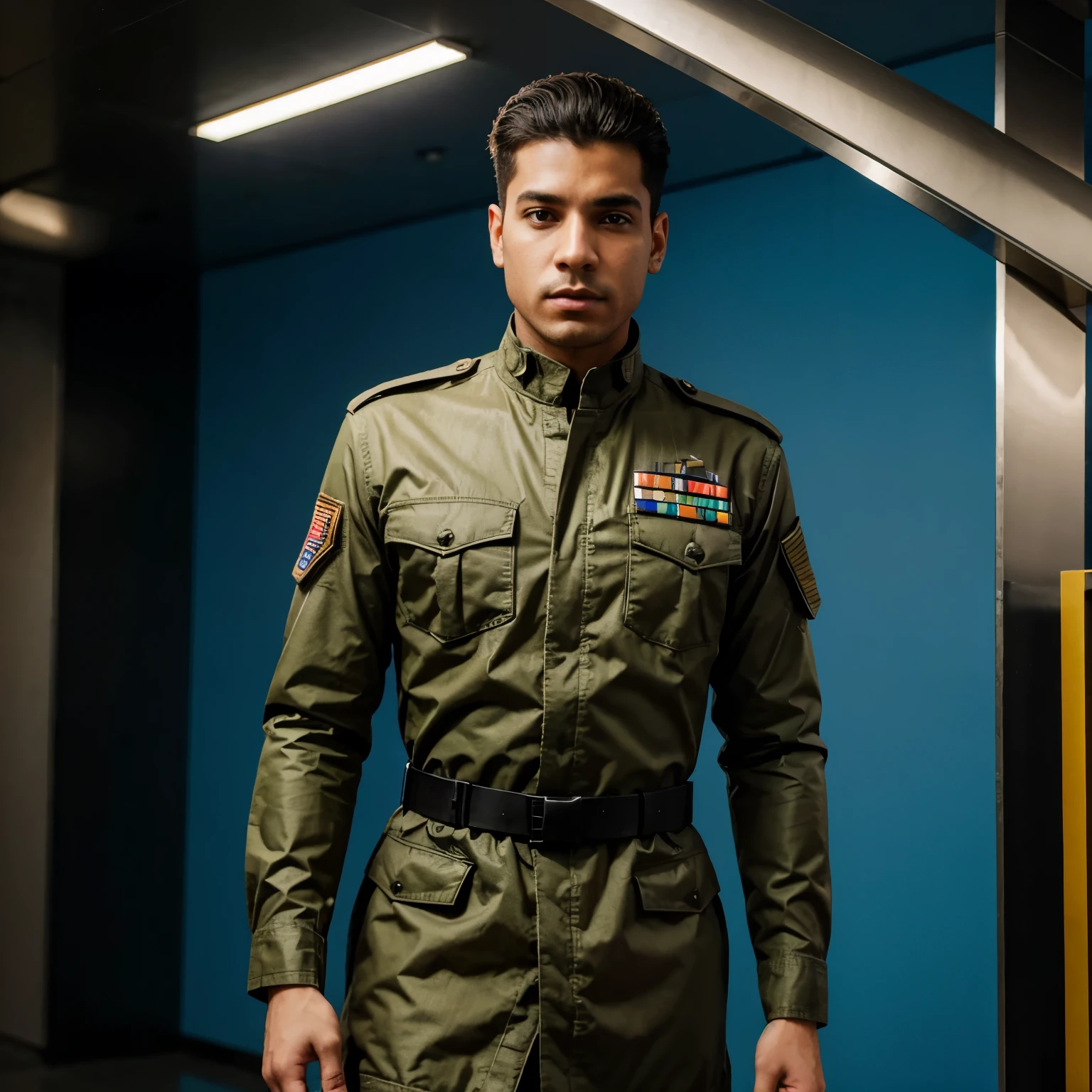 Hombre vestido de militar futurista de Venezuela