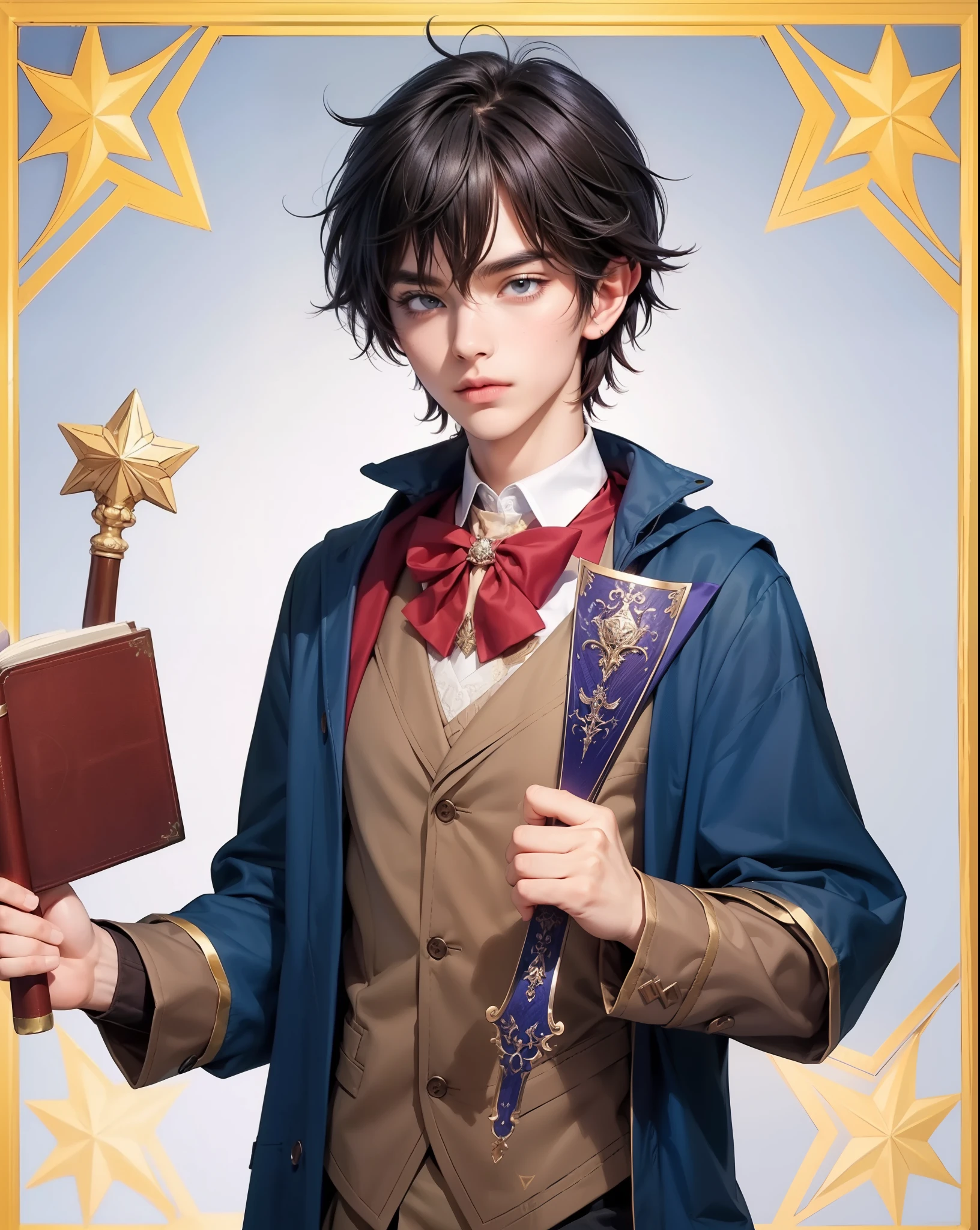 ((Best quality)), ((masterpiece)), (detailed), ((perfect face)), ((halfbody)) perfect proportions , serious face, colorful vibe ((handsome face)) detailed scenery background