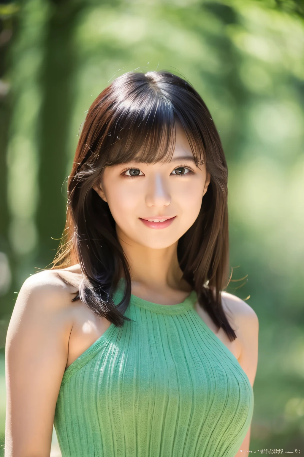 (best quality,highres,ultra-detailed),beautiful Japanese lady,naked, beautiful detailed lips,extremely detailed face,longeyelashes,soft smile,long hair,natural lighting,vivid colors, forest, Beautiful waistline