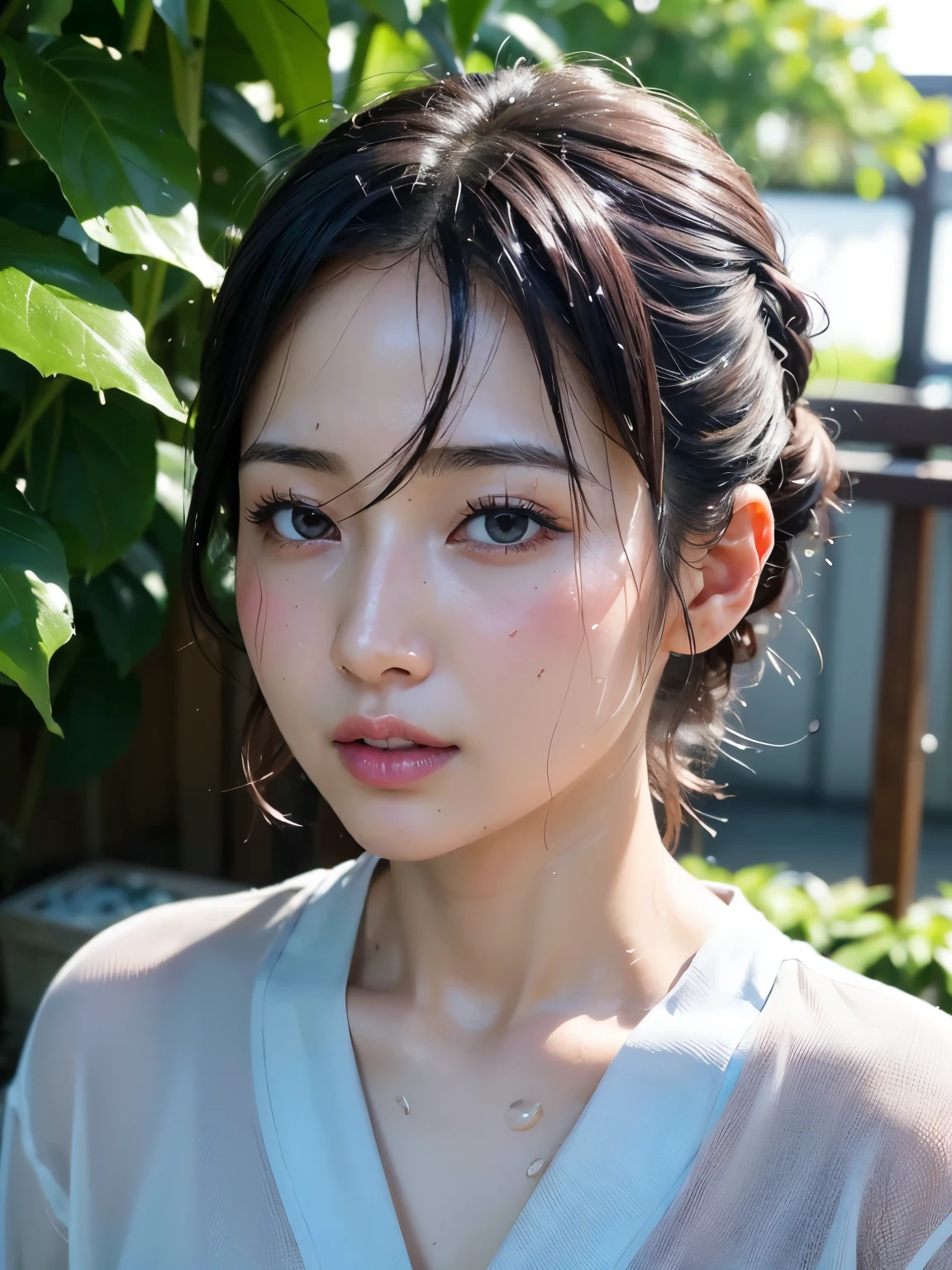 ((highest quality)), ((masterpiece)), (get used to it), perfect face, realistic skin texture, I can see the whole body、detailed face、 detailed and beautiful eyes, Random hairstyles for short hair or updo、、1 Japanese woman,beautiful face, vocalist、My name is Kaori、sweaty:2.0,wet skin:2.0、wet hair:2.0,half open mouth、blush:2.0、expression of ecstasy