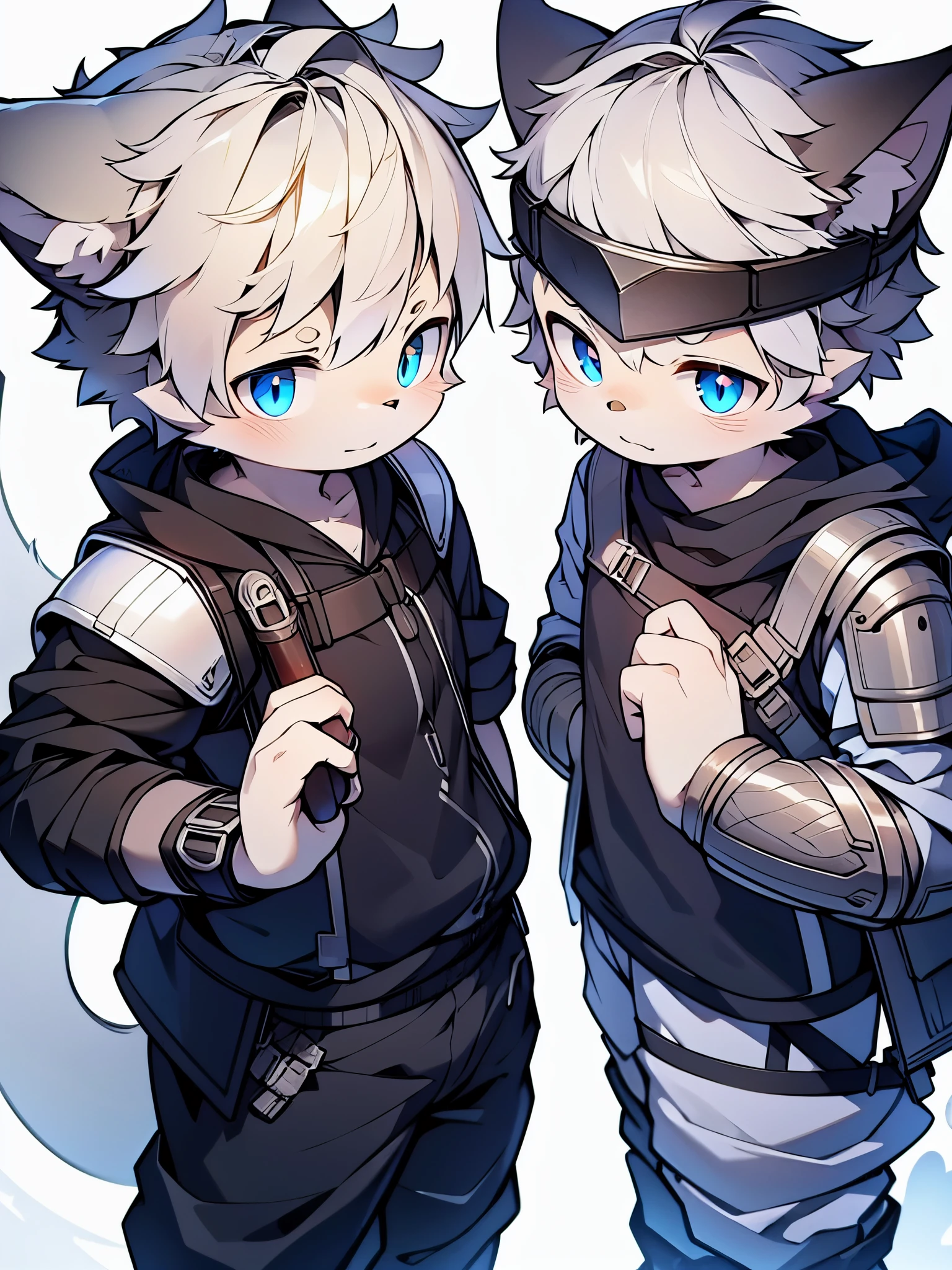 Male cats,gray hair,black pupils,armor battle suit,holding sword,serious expression,Handsome,Detailed hands,the only person,pure white background,tomorrow ark风格,tomorrow ark