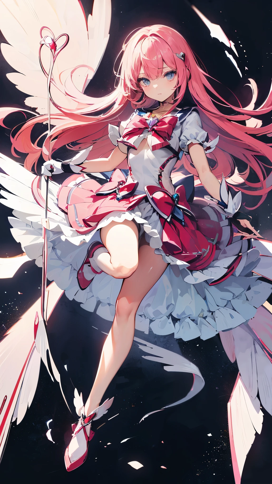 (8k, best quality, masterpiece:1.2),\(Eye details\),\(facial features details\),(\(clothing details details\)\),(1 girl:1.3),solo,full body,pink hair,long hair,medium breasts,(magical girl:1.4),(Magical girl:1.3)