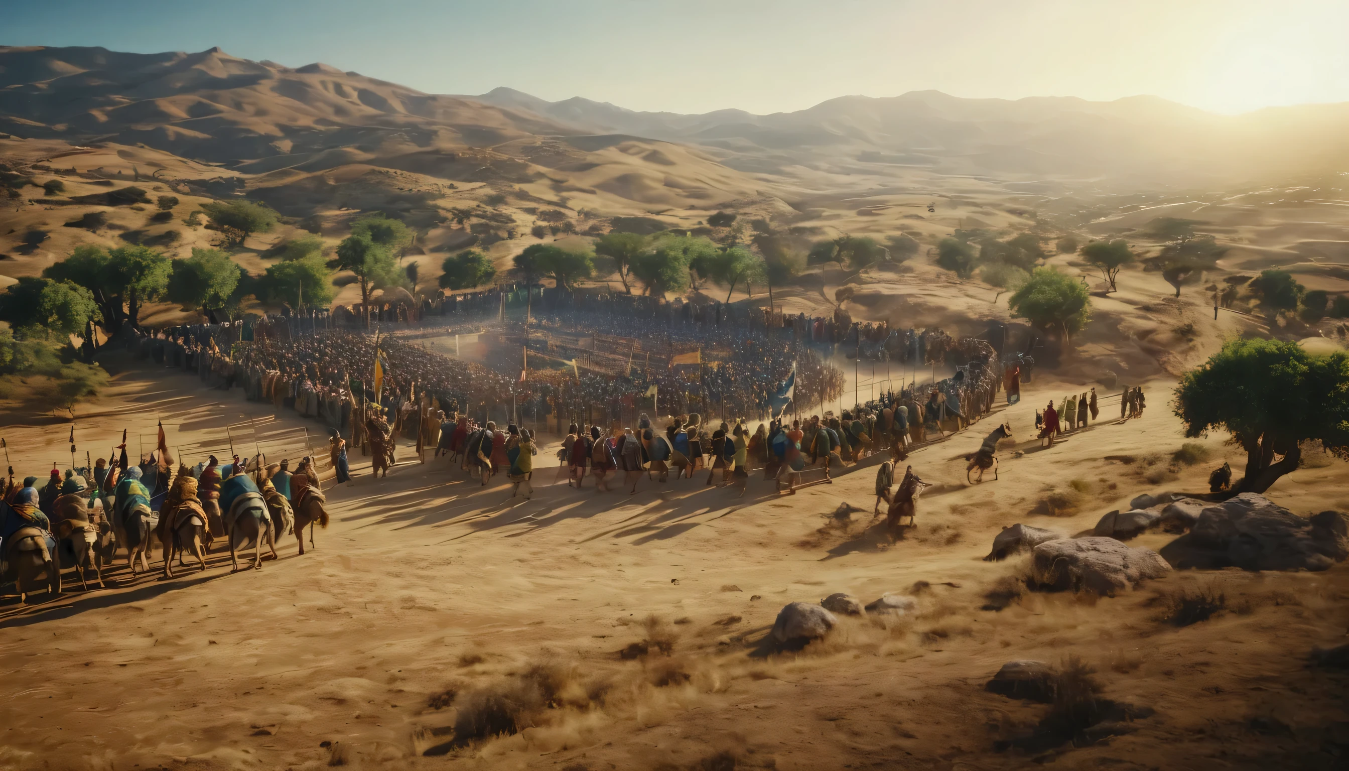as doze tribos de Israel; 1080p resolution, 32K, cinematic shot, Biblical time, Tempos antigos, realismo, fantasia, epic, with strong epic light reflection, epic image background.