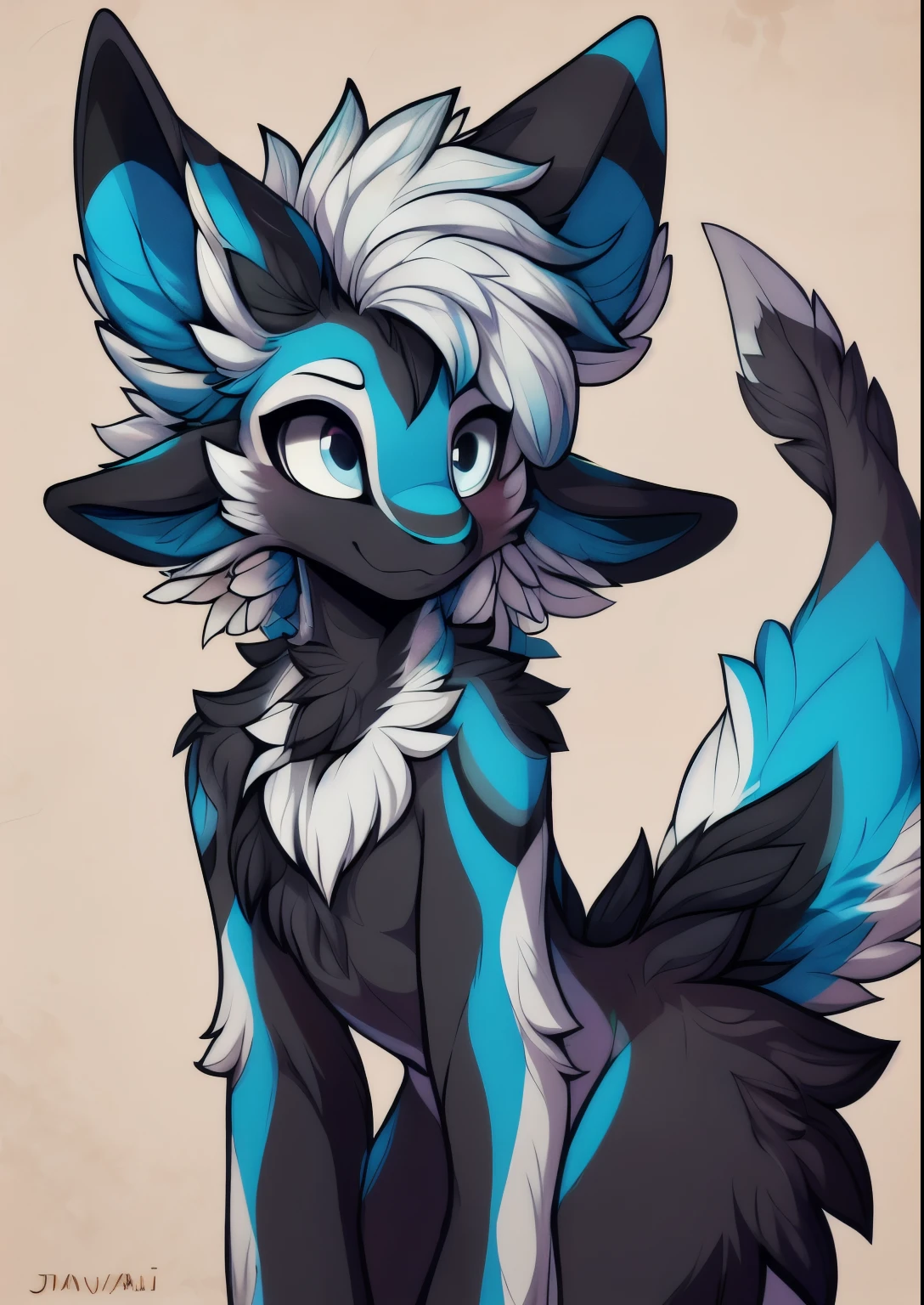 Avali , Furson, , black and blue accents, Javali, fluffy hair