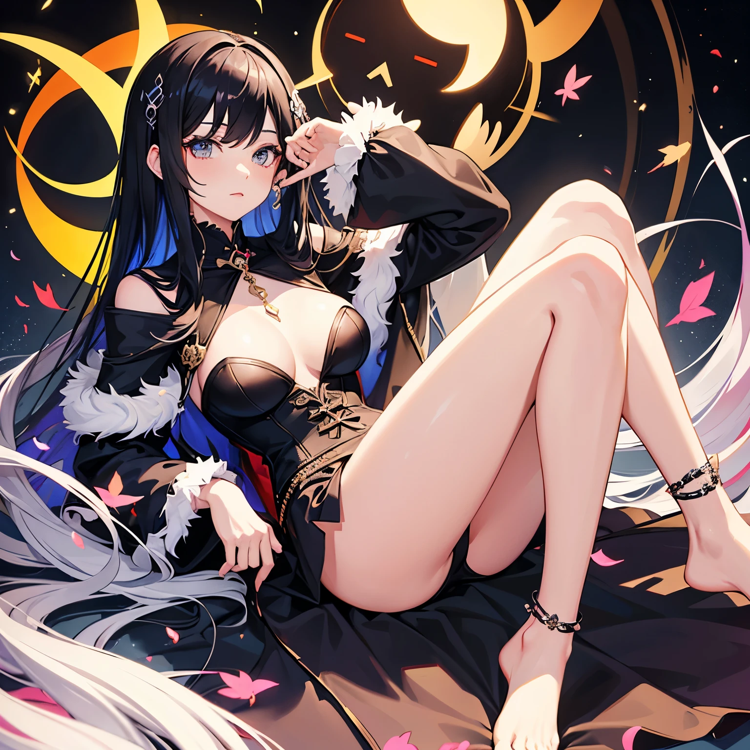  realista, 2 Personas, a mystical autumn lady with black hair [saltarse] a mystical halloween lady with white hair