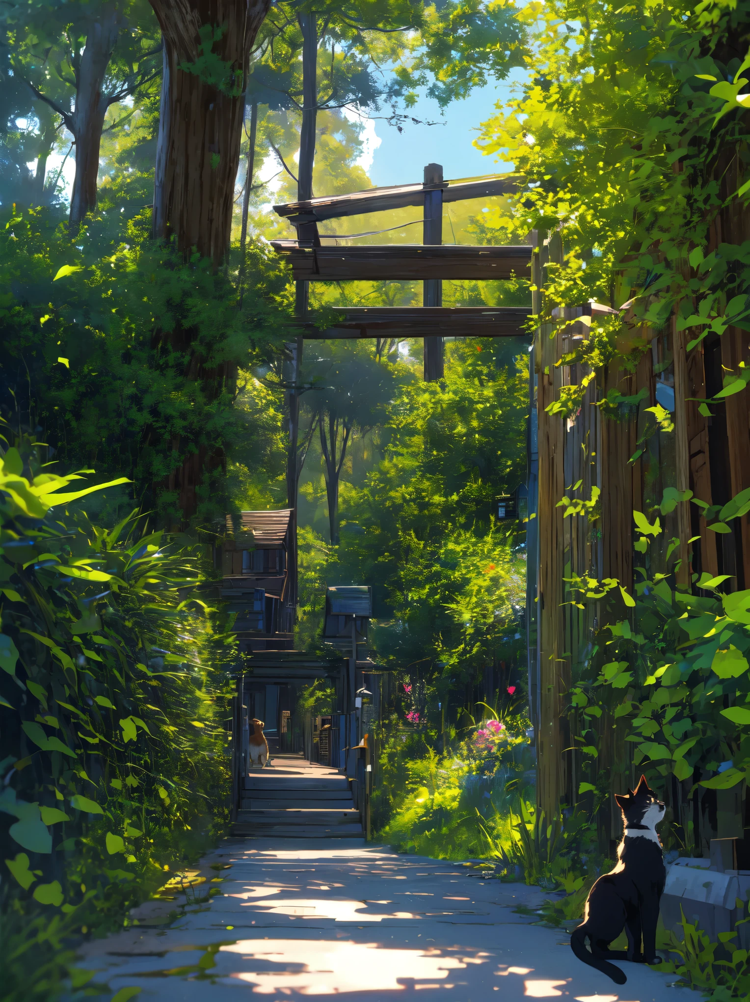 (highest quality、masterpiece、detailed)、(1 cute girl)、(dog、Cat)、(animal)、natural Park、stroll、healing space、beautiful anime