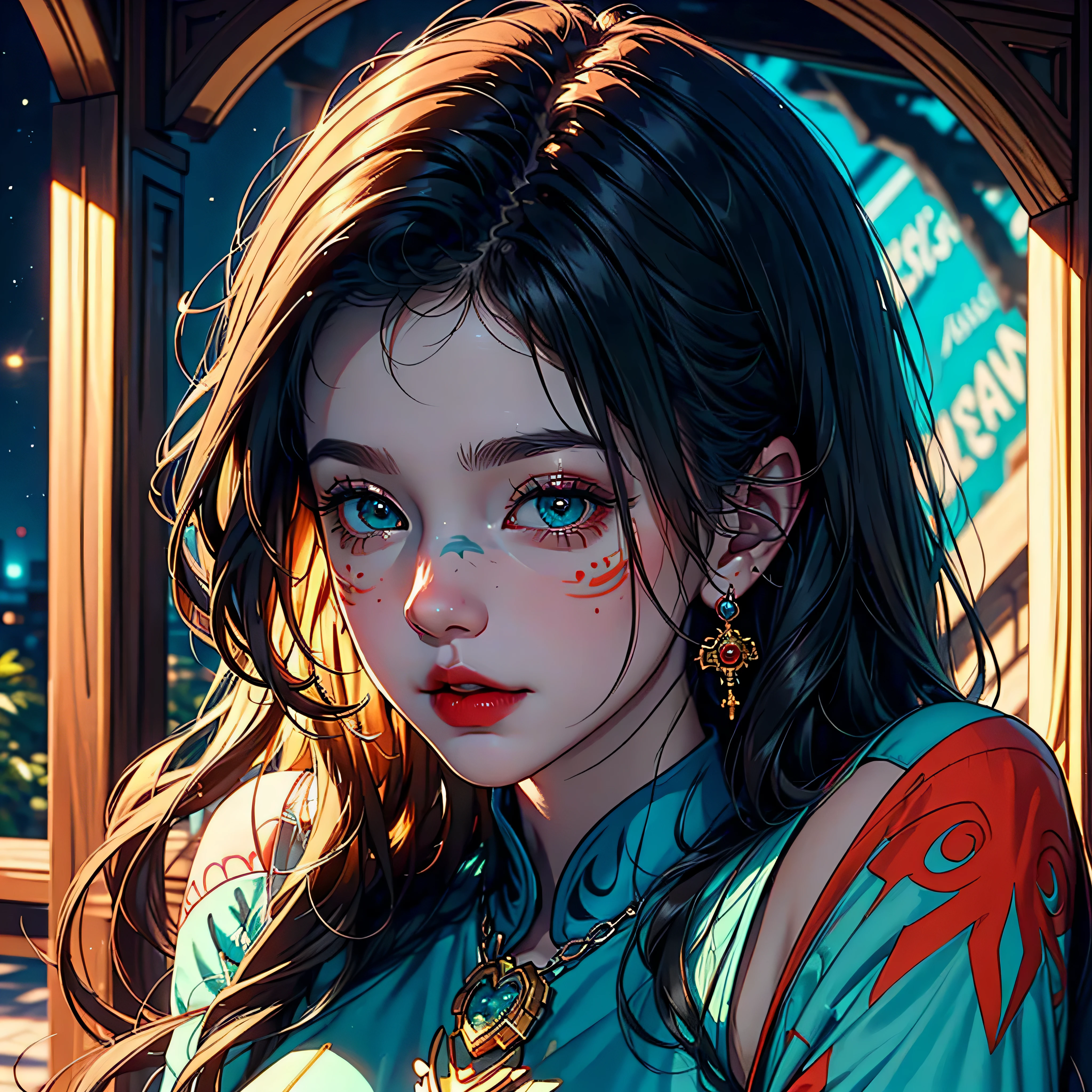"((Animee)) book cover for Star Wars, dramatic scenes, ((expressive characters)), futuristic details, vibrant and ((captivating colors)), dynamic composition,Back-View:3 Style Fullbodye "Dia de los Muertos" Tattoo Eiffel ❤ Heart ((ultra detailed)),((Bright eyes)), (Detailed eyes) , heavy necklace blink blink indigo Earth turquoise hearth sundrop jewelry, (The Little Faux Freckles Makeupgirl symmetrical meticulous intricate (Dia de los Muertos) shiny facial skin), ((ultra realistic skin)), ((ultra sharp-focus detailed 2 straps on the shoulders of dress)) , with colorful hair and a colorful dress, rossdraws pastel vibrant, rossdraws cartoon vibrant, style anime UHD, beautiful portrait, artgerm colorful!!!, ! dream artgerm, epic beautiful anime girl, styled digital HDR, art wallpaper tmasterpiece, extremely detailed, reflection, varies multi etc. --v 6 --s 1000 --c 20 --q5 --chaos 100