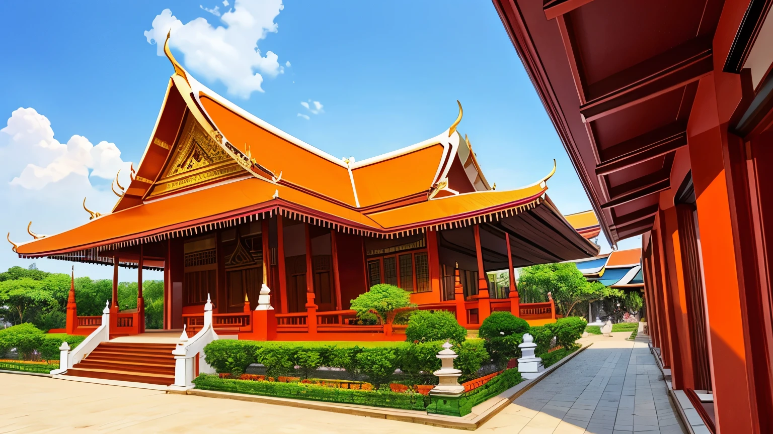Thai temple in bangkok, long short,