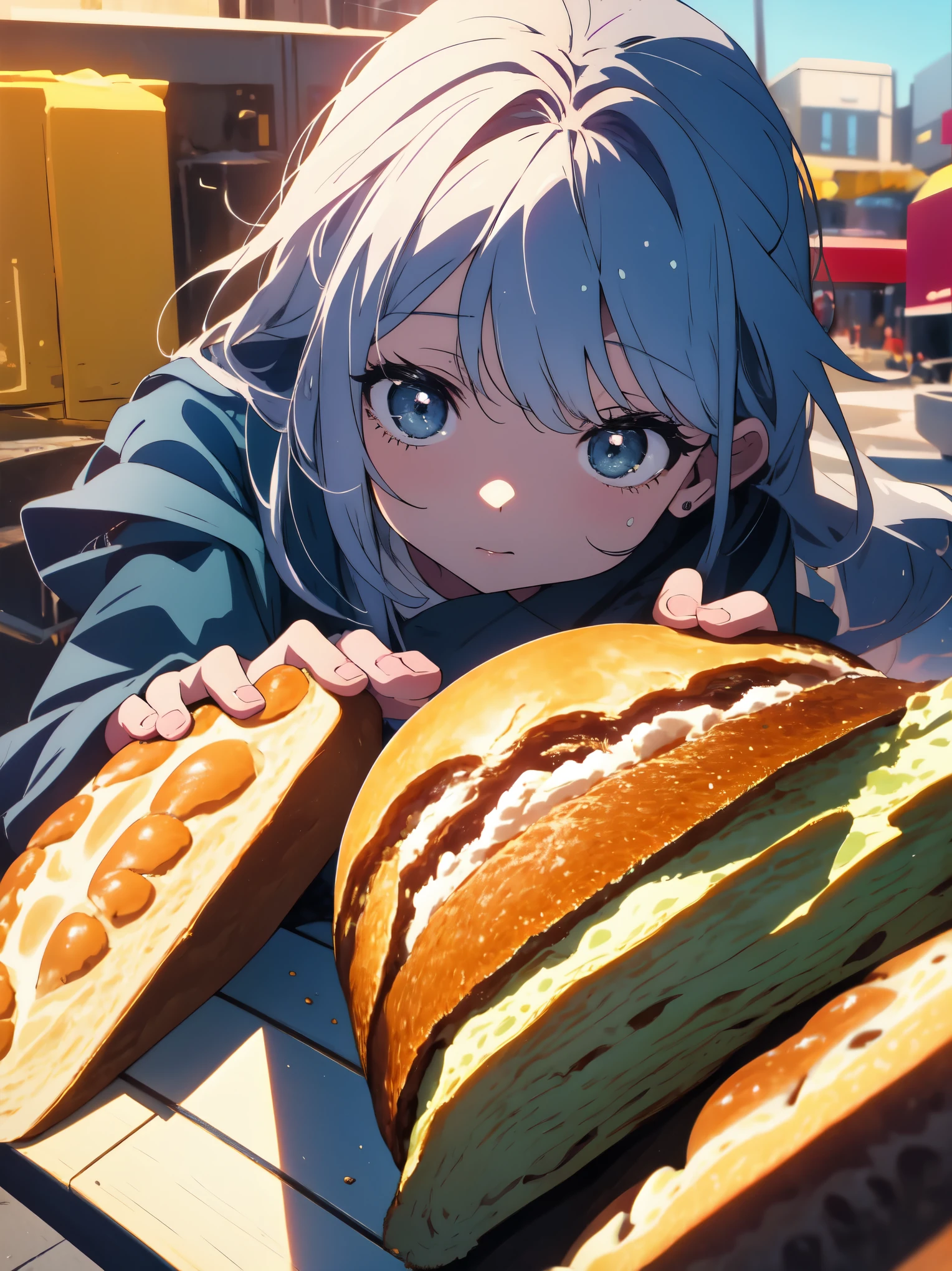 (highest quality、masterpiece、detailed)、(1 cute girl)、A girl dreams of eating a lot of bread、Healing、daily life、Pop anime