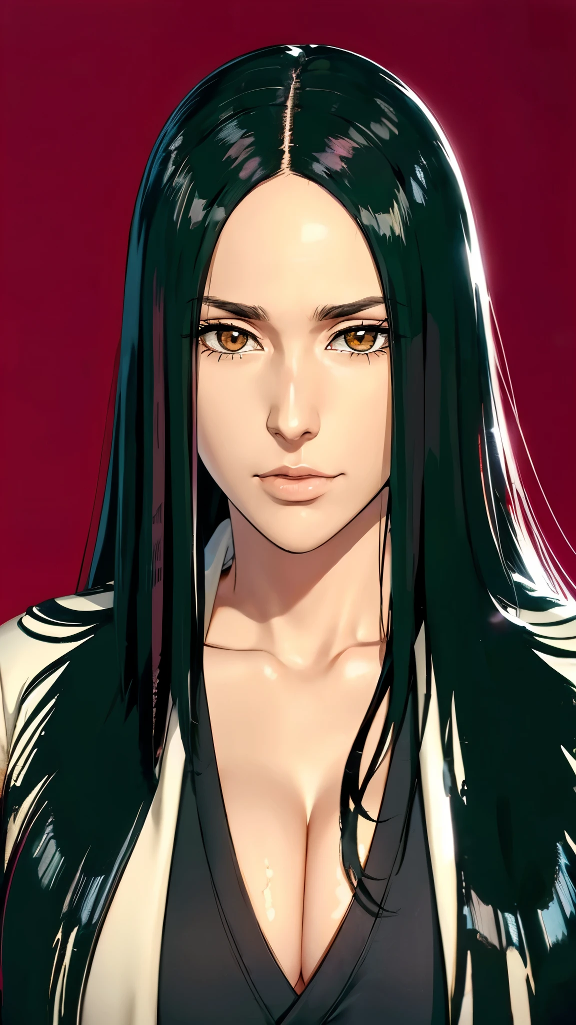 （（（完美figure，figure，black Japanese clothing,feather woven, （（（bleach，（（（Scars on the chest）））, red eyes,unohana））），S型figure:1.7））），((masterpiece)),high resolution, ((Best quality at best))，masterpiece，quality，Best quality，（（（ Exquisite facial features，looking at the audience,There is light in the eyes，Happy，lol））），（（（Interlacing of light and shadow，huge ））），（（（looking into camera，fighting stance，red background，Blood）））